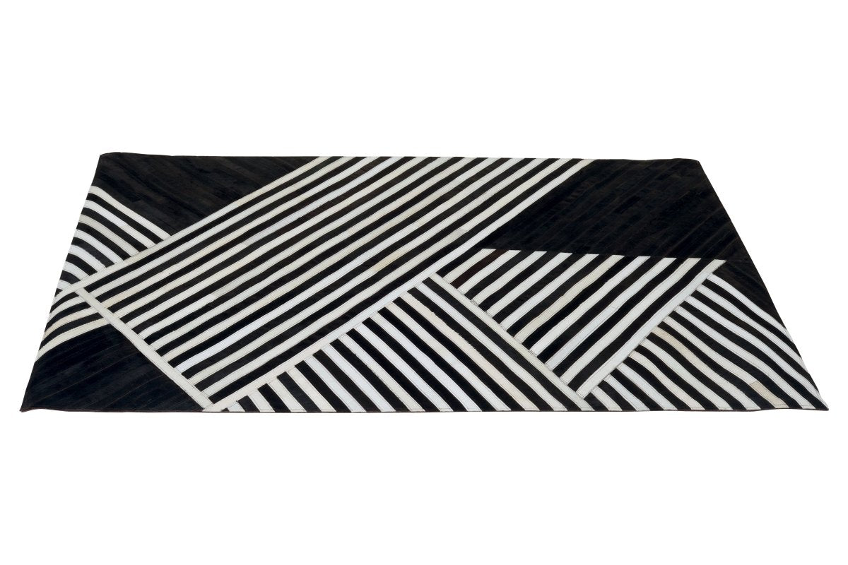 Matto Safira Small Black And White Hair On Leather Rug - OPULENT Co