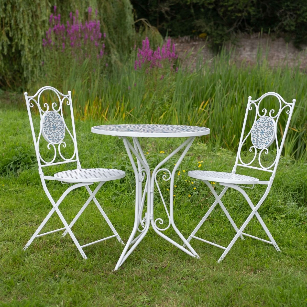MOSAIC BISTRO SET | White & Blue - OPULENT co