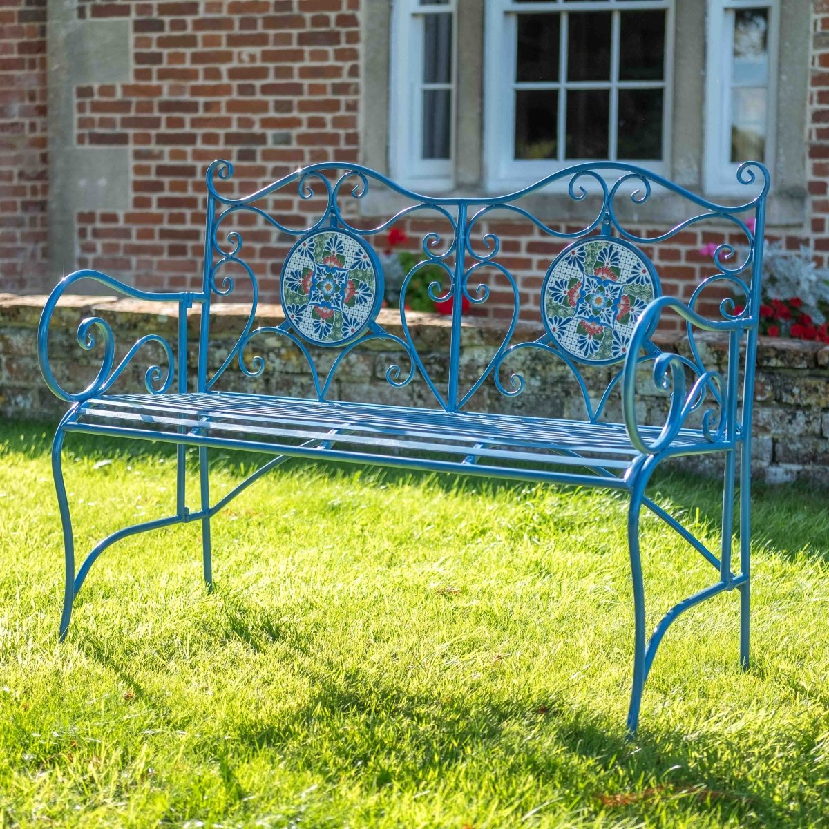 Mosaic Garden Bench | Blue - OPULENT co
