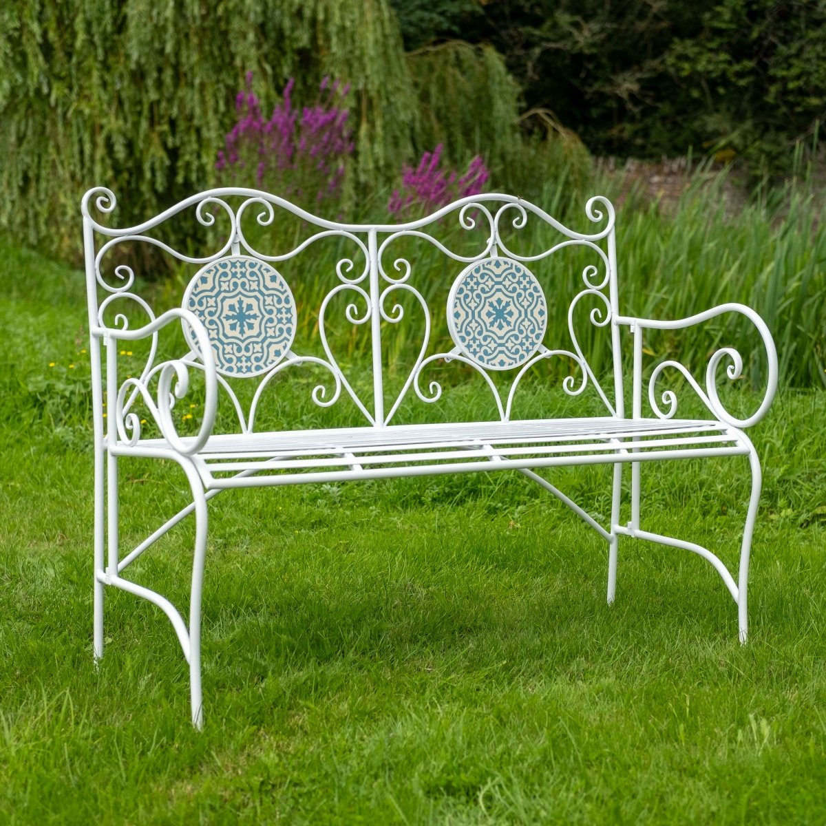 Mosaic Garden Bench | Blue & White - OPULENT co