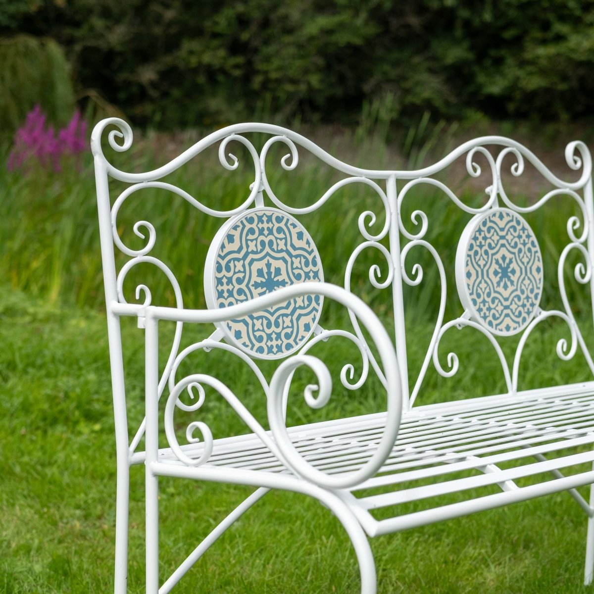 Mosaic Garden Bench | Blue & White - OPULENT co
