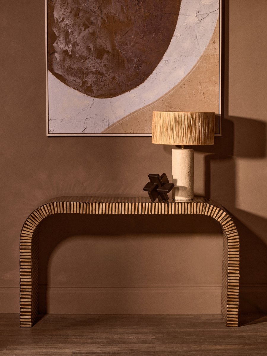 Nivara Bamboo Inlay Curved Console Table - OPULENT Co