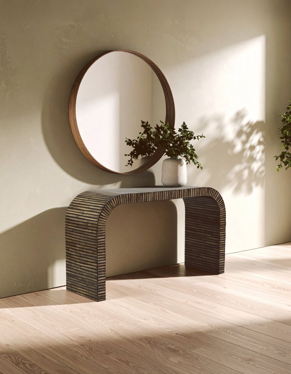 Nivara Bamboo Inlay Curved Console Table - OPULENT Co