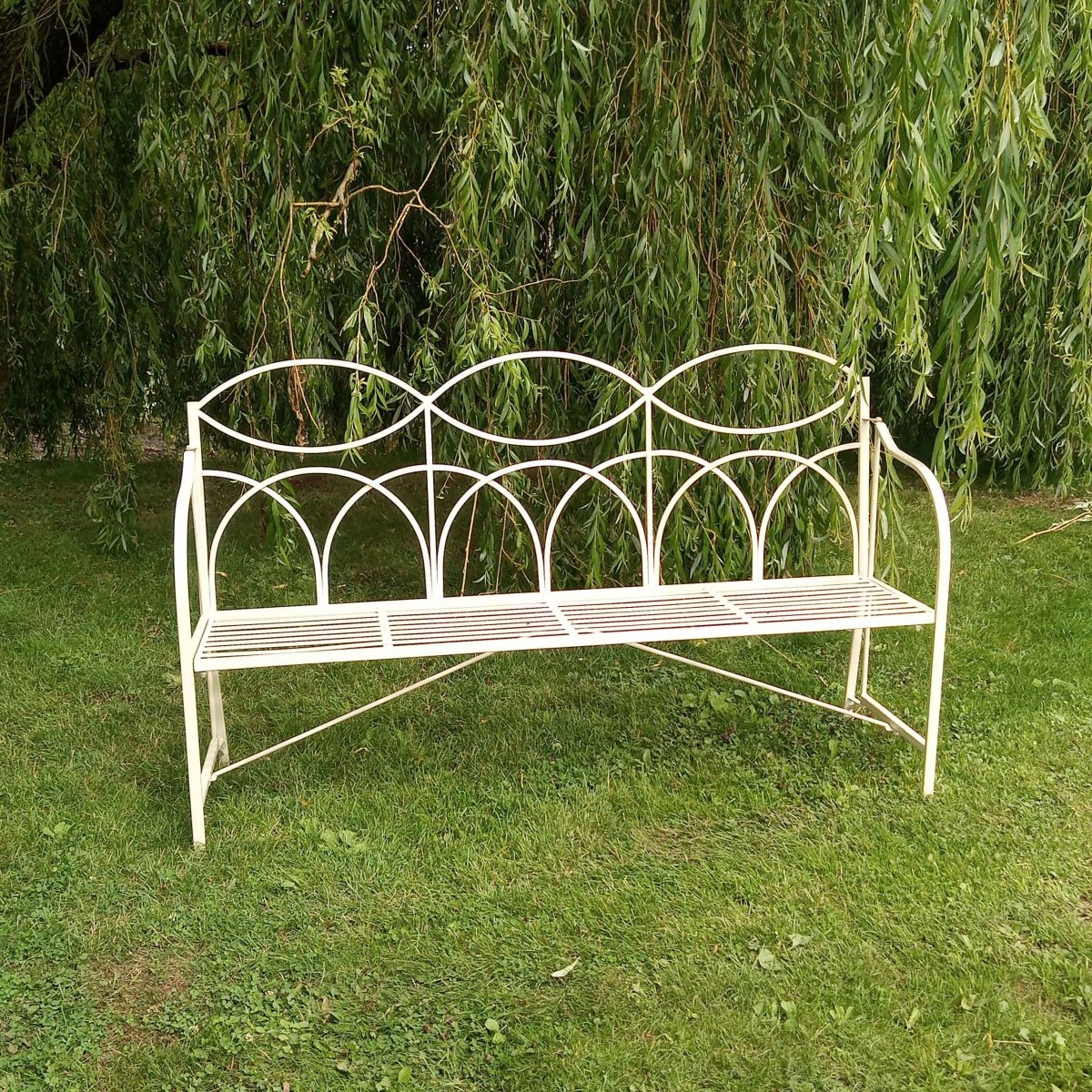 Reed Metal Bench | 3 seater | Cream - OPULENT co