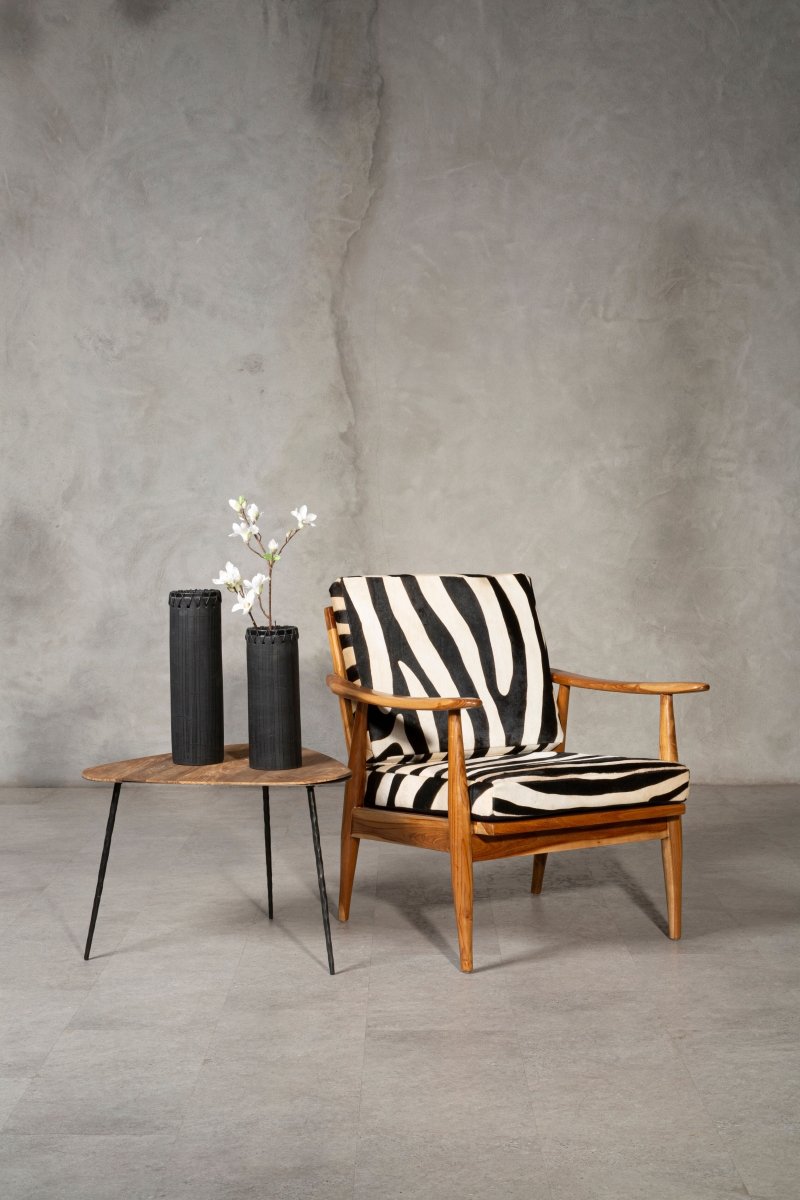 Senja Leather Zebra Pattern And Teak Chair - OPULENT co