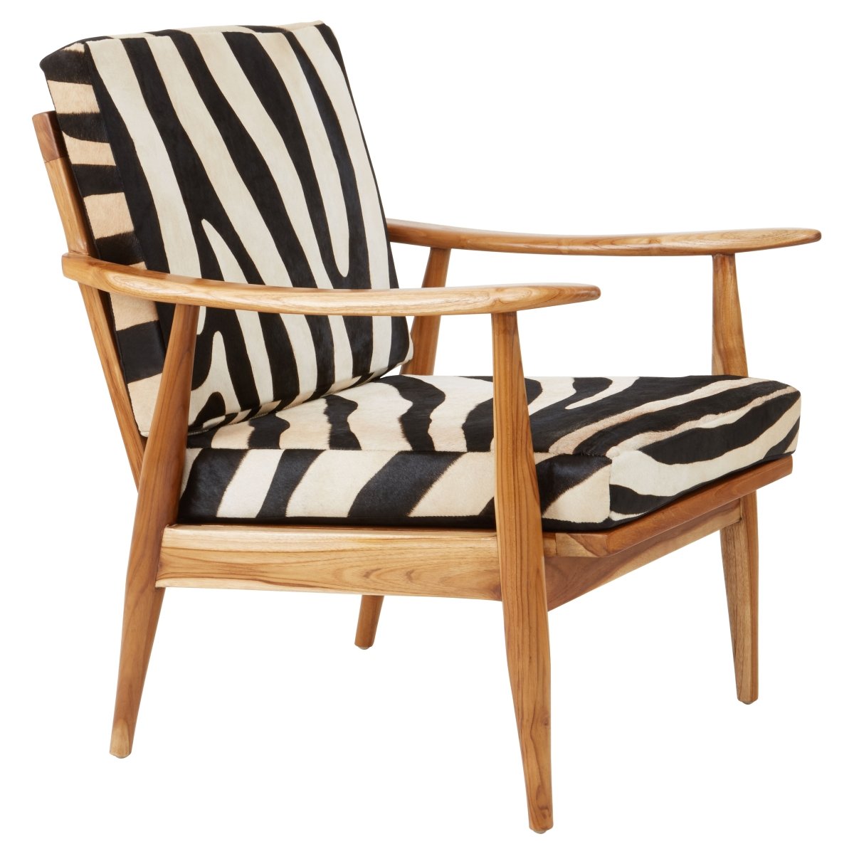Senja Leather Zebra Pattern And Teak Chair - OPULENT co