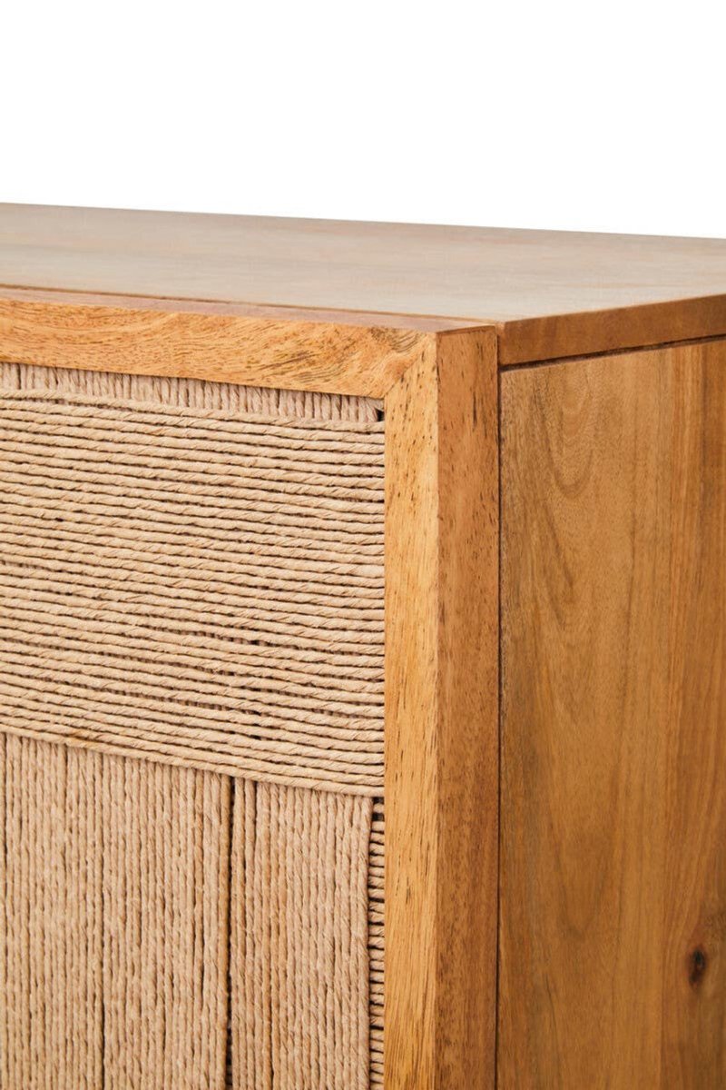 Teyora Paper Rope Detail Two Door Mango Wood Cabinet - OPULENT Co