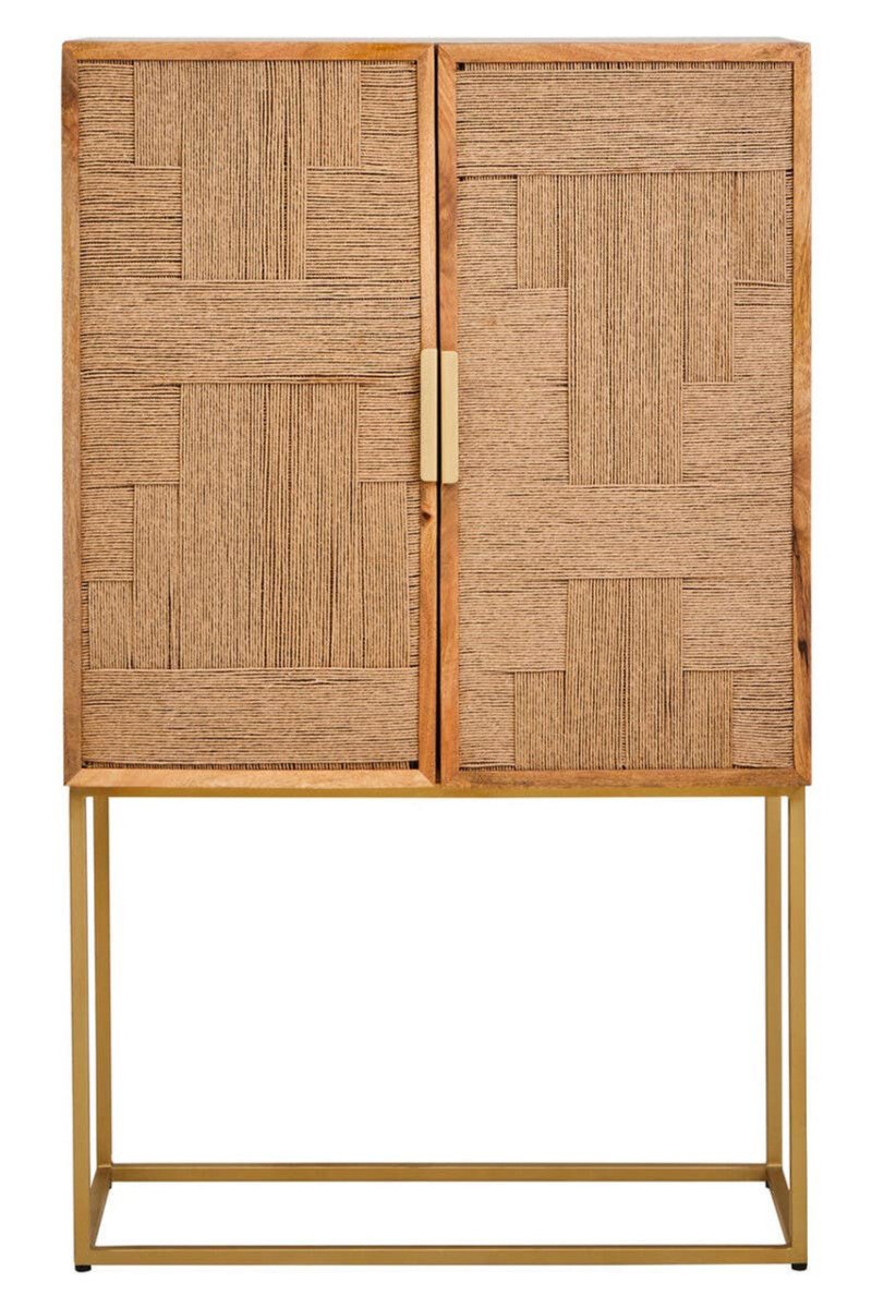 Teyora Paper Rope Detail Two Door Mango Wood Cabinet - OPULENT Co