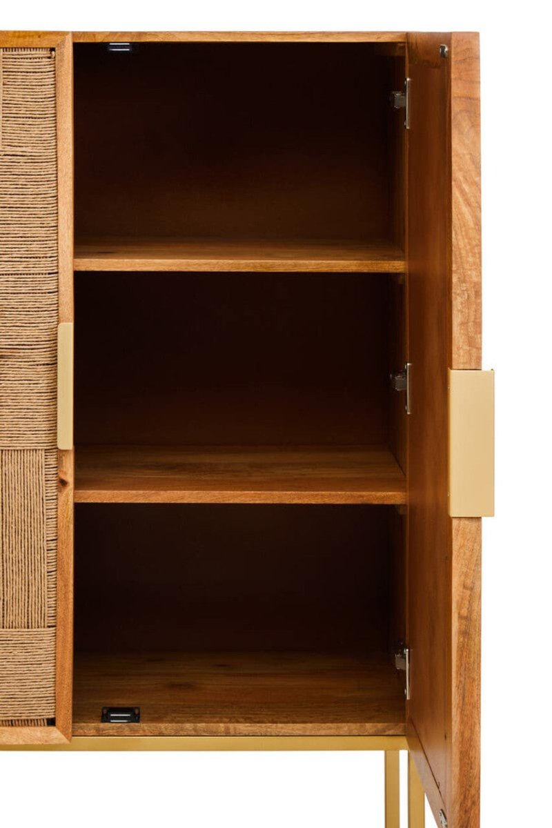 Teyora Paper Rope Detail Two Door Mango Wood Cabinet - OPULENT Co