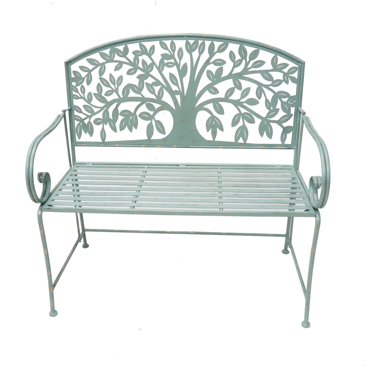 Tree of Life Metal Garden Bench in Woodland Green | Opulent Co