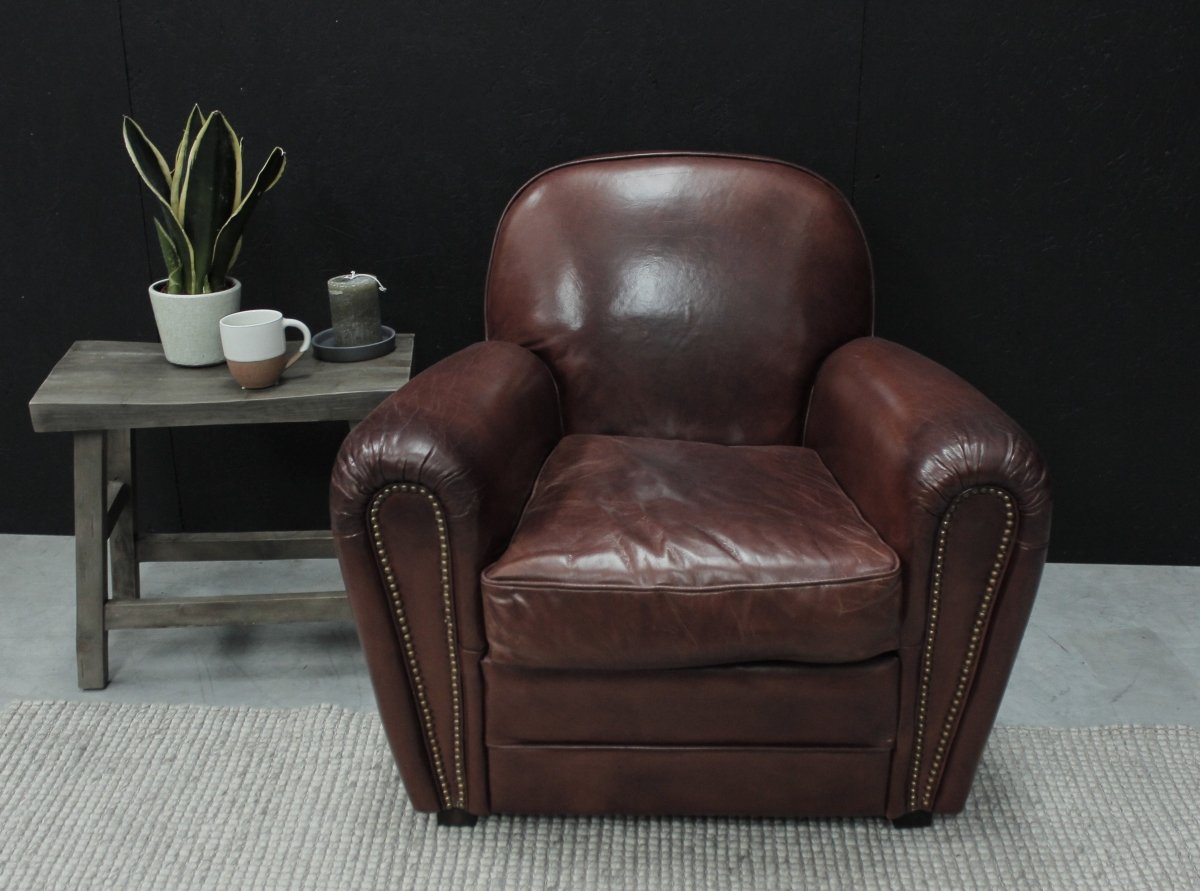 Vintage Leather Art Deco Style Armchair - OPULENT Co