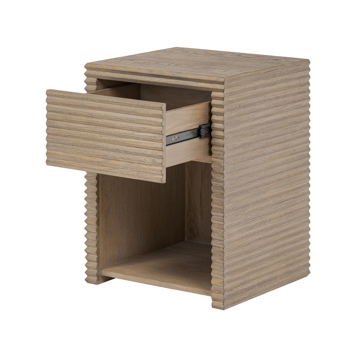 Wickham Ribbed Oak Bedside | 1 Drawer - OPULENT co