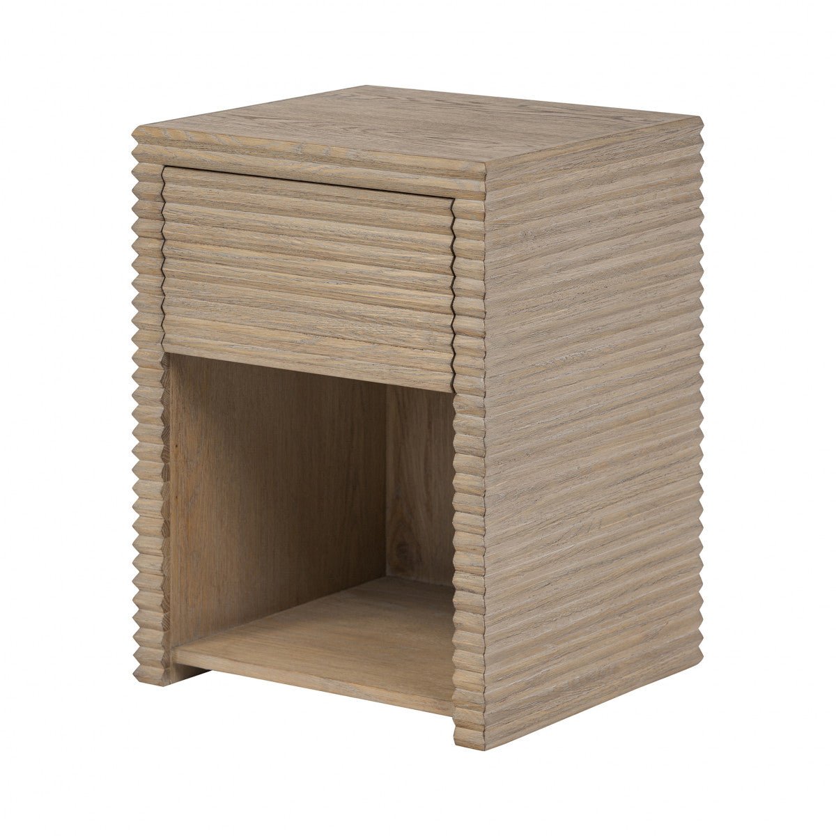 Wickham Ribbed Oak Bedside | 1 Drawer - OPULENT co