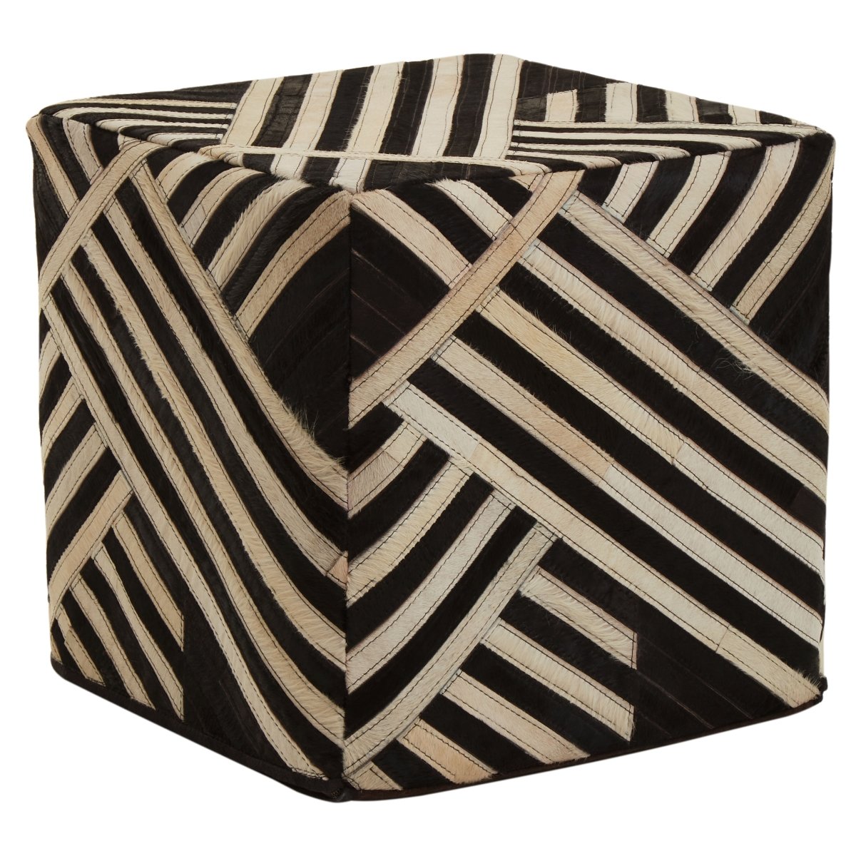 Wilde Safir Black And White Stripe Leather Pouffe - OPULENT co