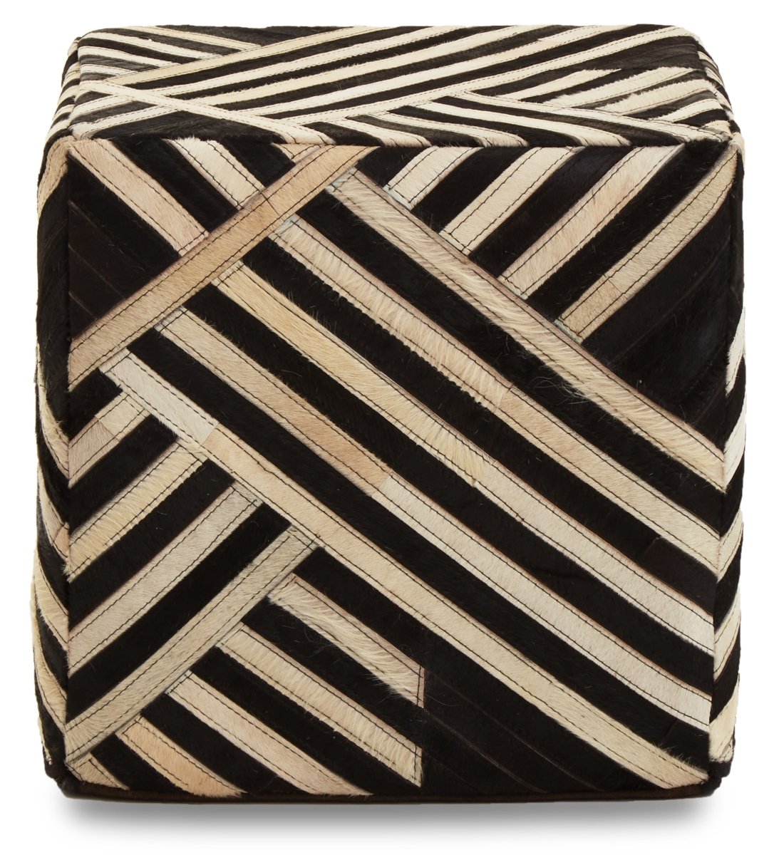 Wilde Safir Black And White Stripe Leather Pouffe - OPULENT co