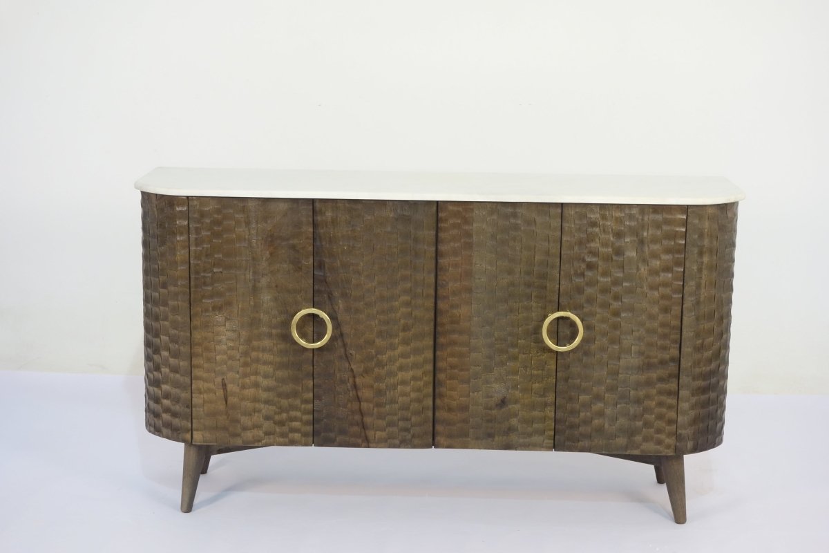 Wooden 4 Door chiseled Design Side Board - OPULENT Co