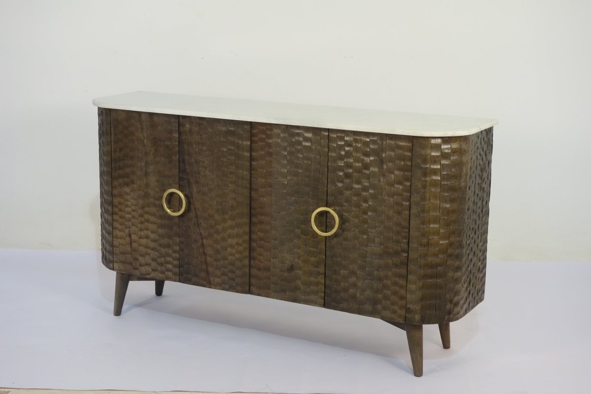 Wooden 4 Door chiseled Design Side Board - OPULENT Co