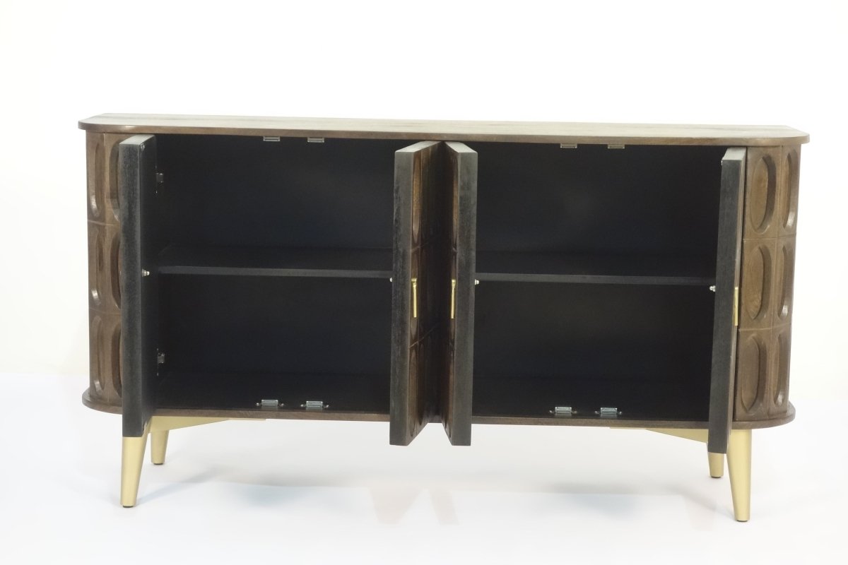 Wooden Carved Oval 4 Door Rounded Edge Side Board - OPULENT Co