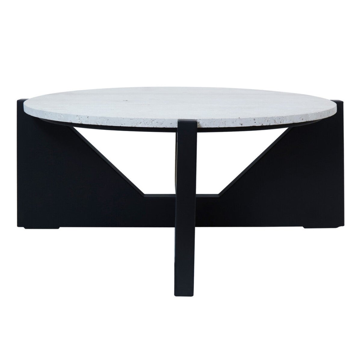 Wynford Travertine Top Coffee Table With Black Acacia Wood Frame - OPULENT Co