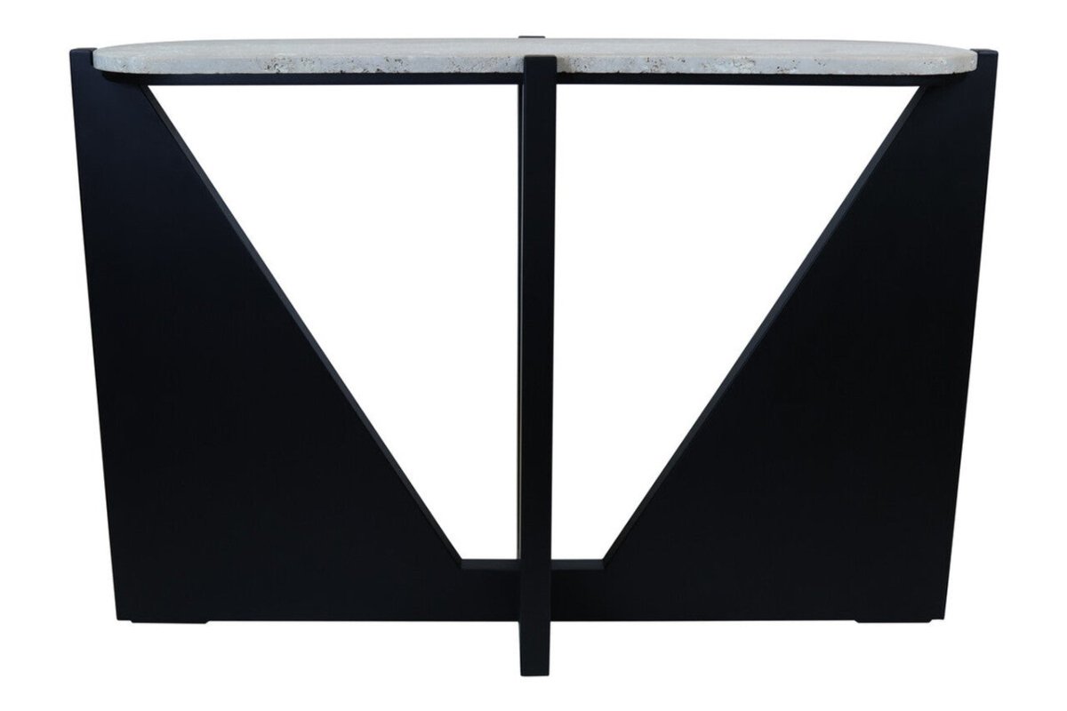 Wynford Travertine Top Console Table With Black Acacia Wood Legs - OPULENT Co
