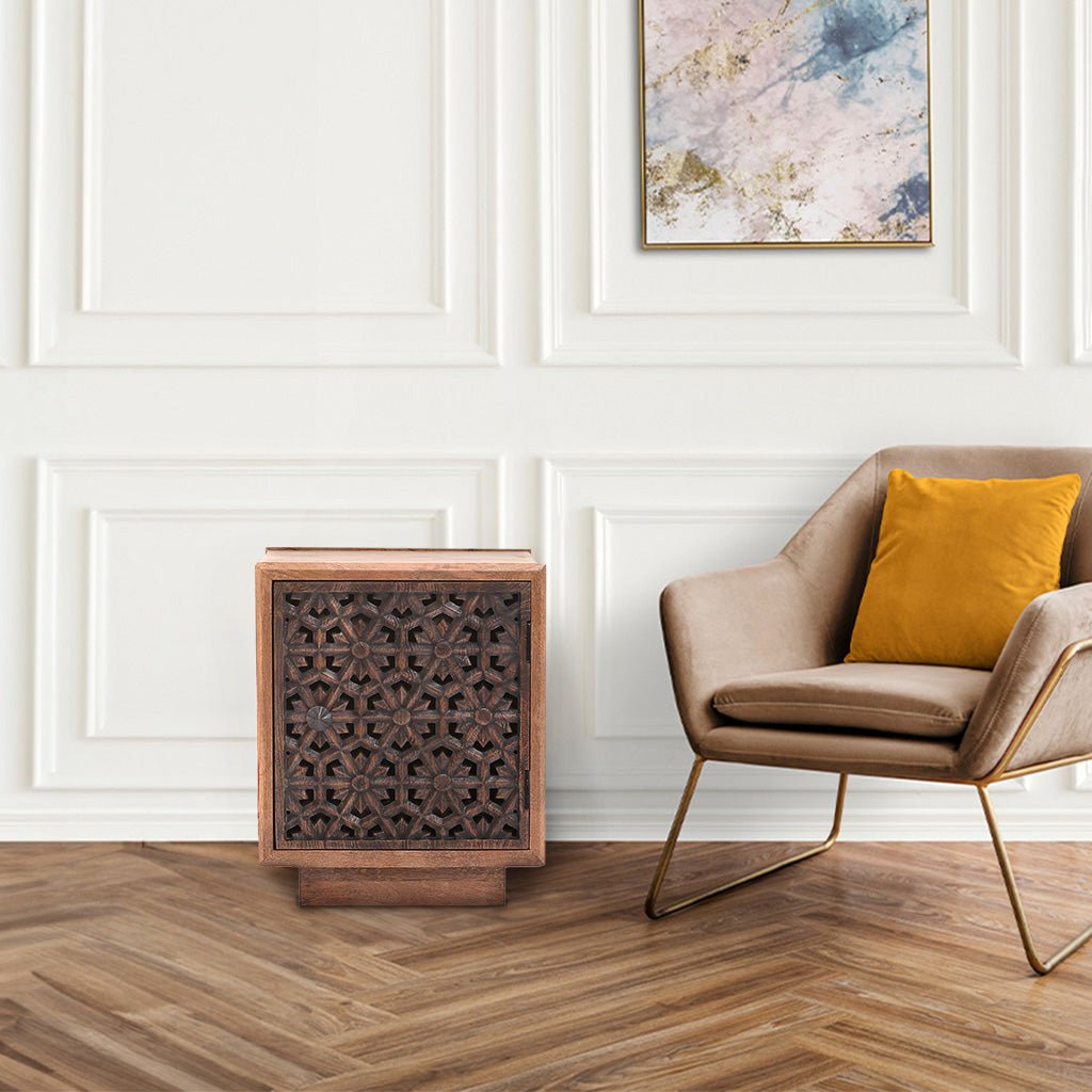 Zaayah Cut Work Wooden Side Table - OPULENT Co