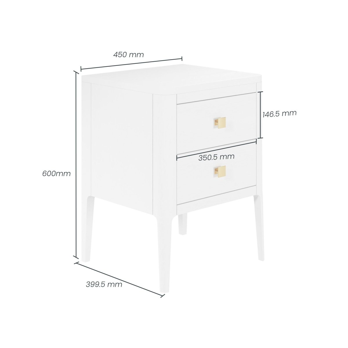 Abberley Bedside - 2 Drawers - White - OPULENT co