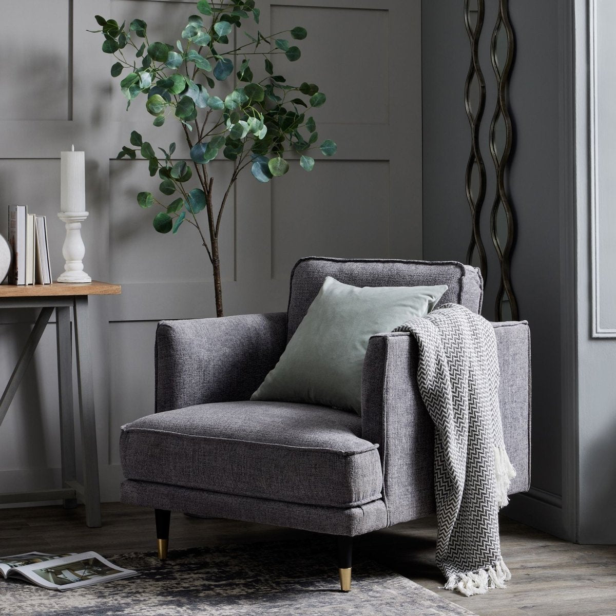 Hampton Grey Large Arm Chair - OPULENT Co