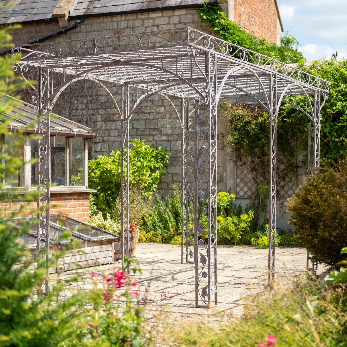 Pergola gazebo antique rust large wrought iron garden structure Opulent Co