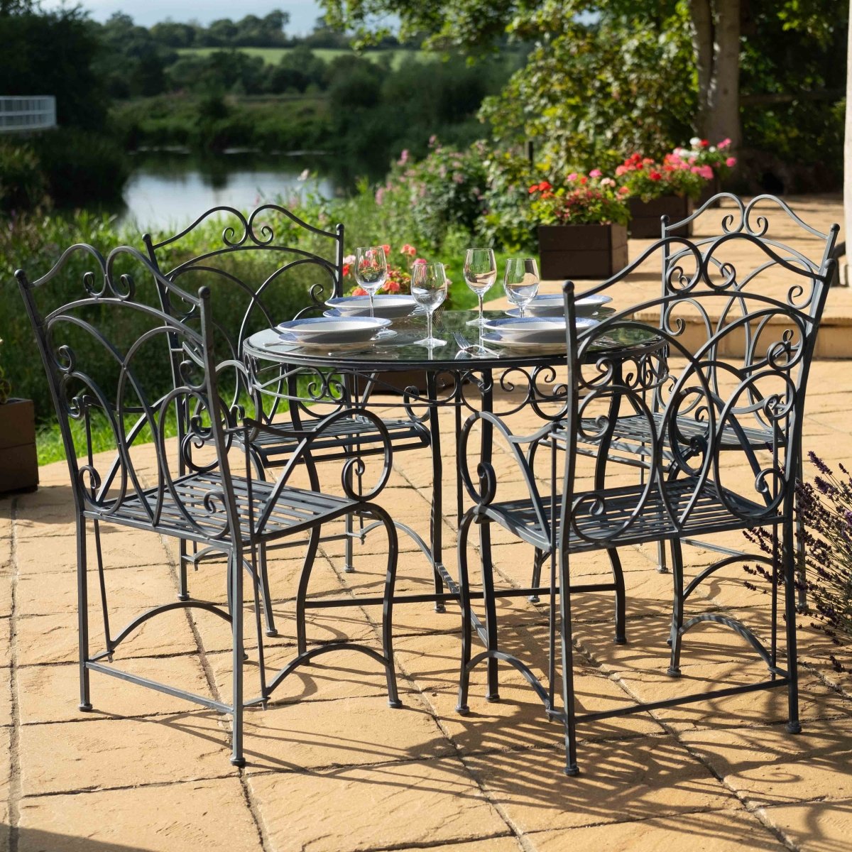 Heritage Bistro Set (5pc) with Glass | Dark Lead - OPULENT Co
