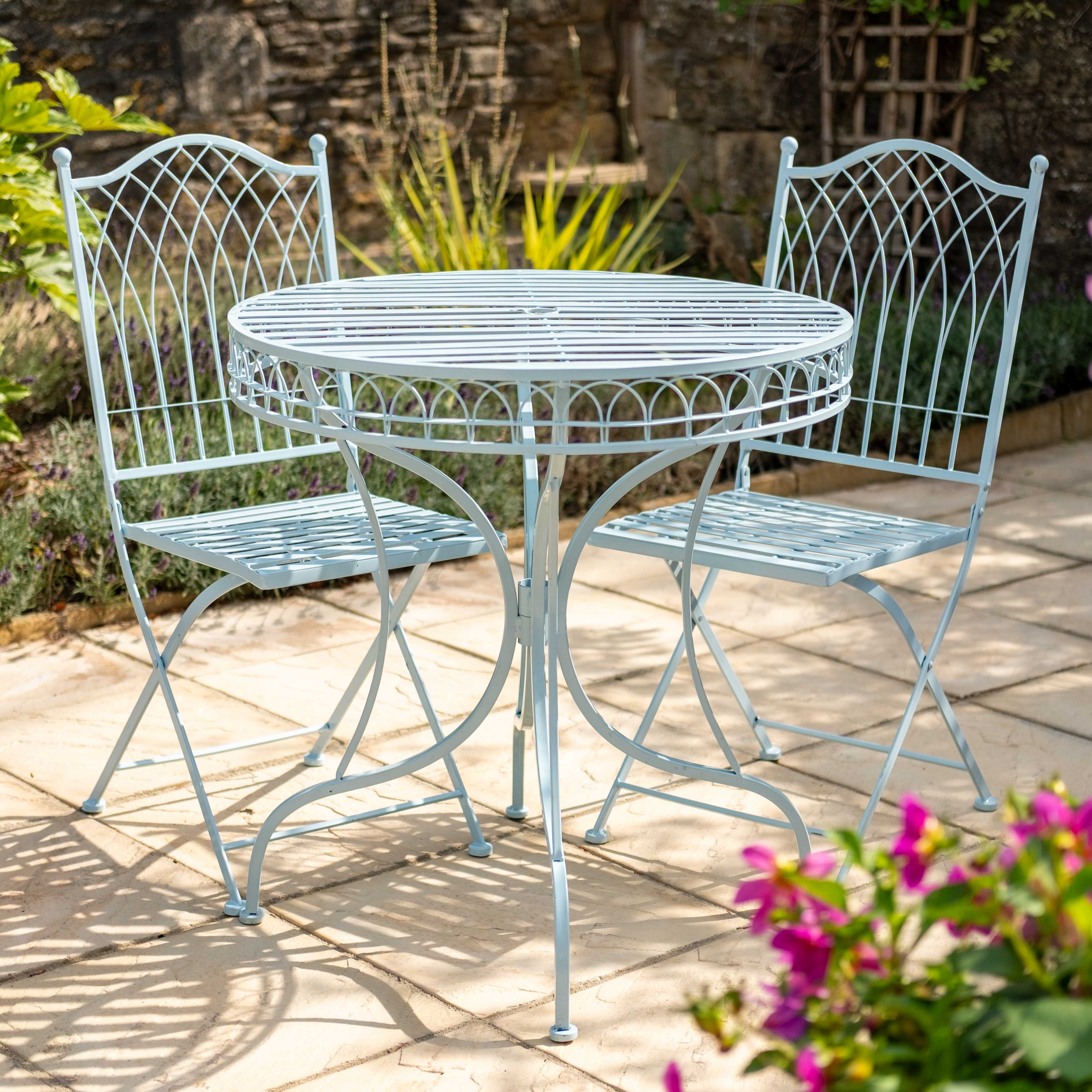 Hampton Bistro Set in Powder Blue - 3 Piece Garden Table and 2 Chairs by Ascalon - Opulent Co