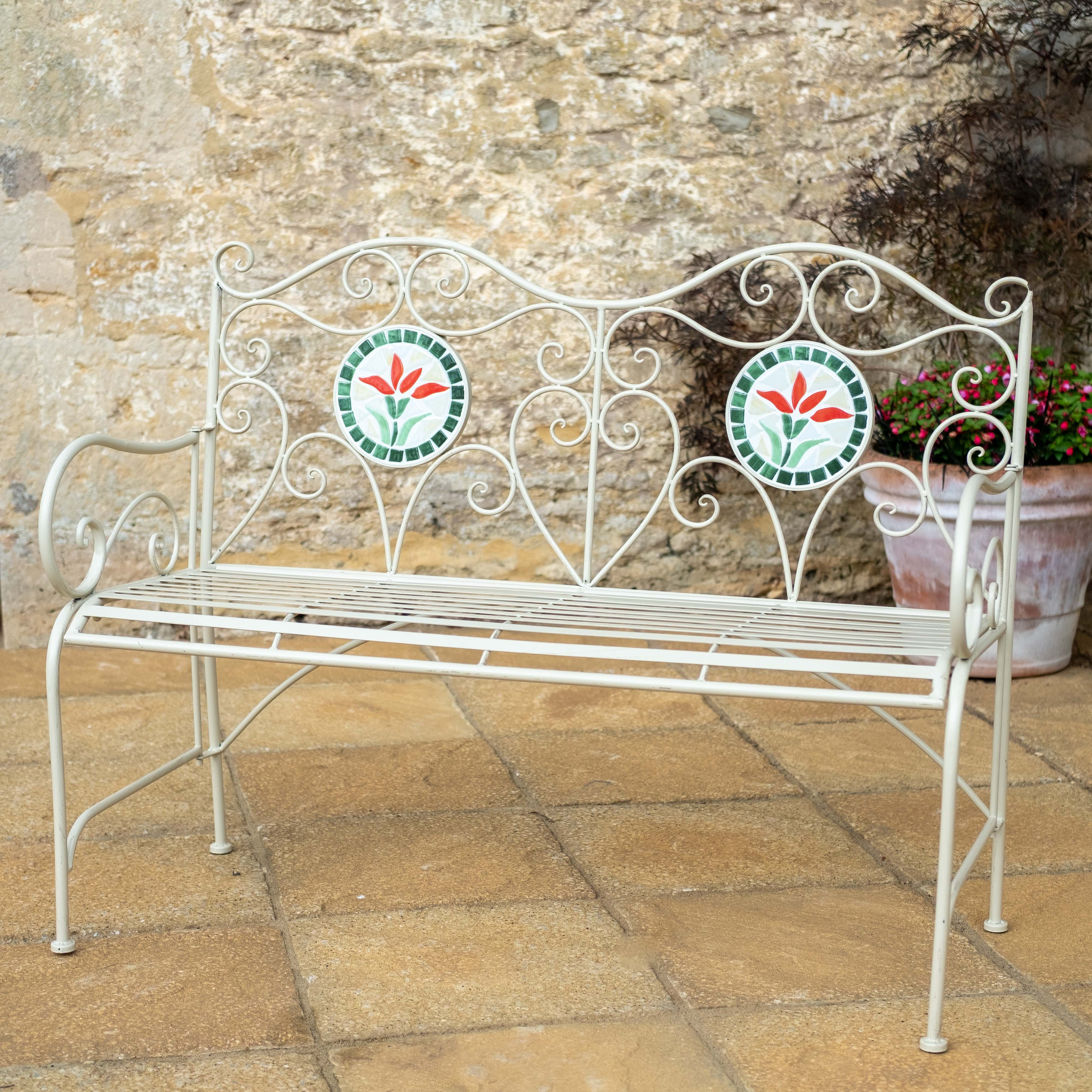 Mosaic Bench | Floral | White & Greens