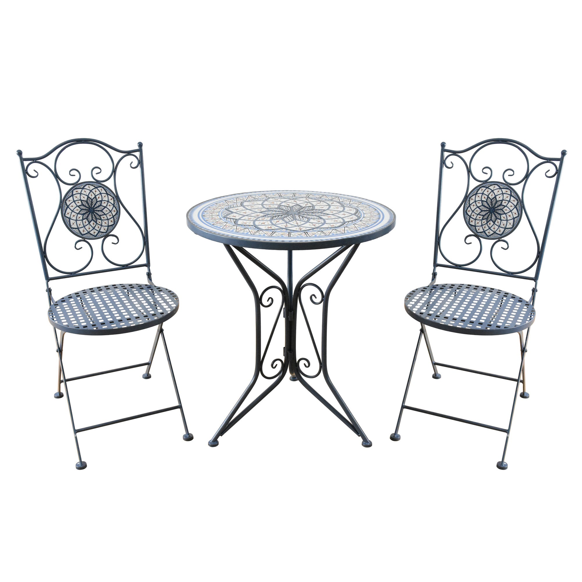 Mosaic Bistro Set | Spiral | Blue & White