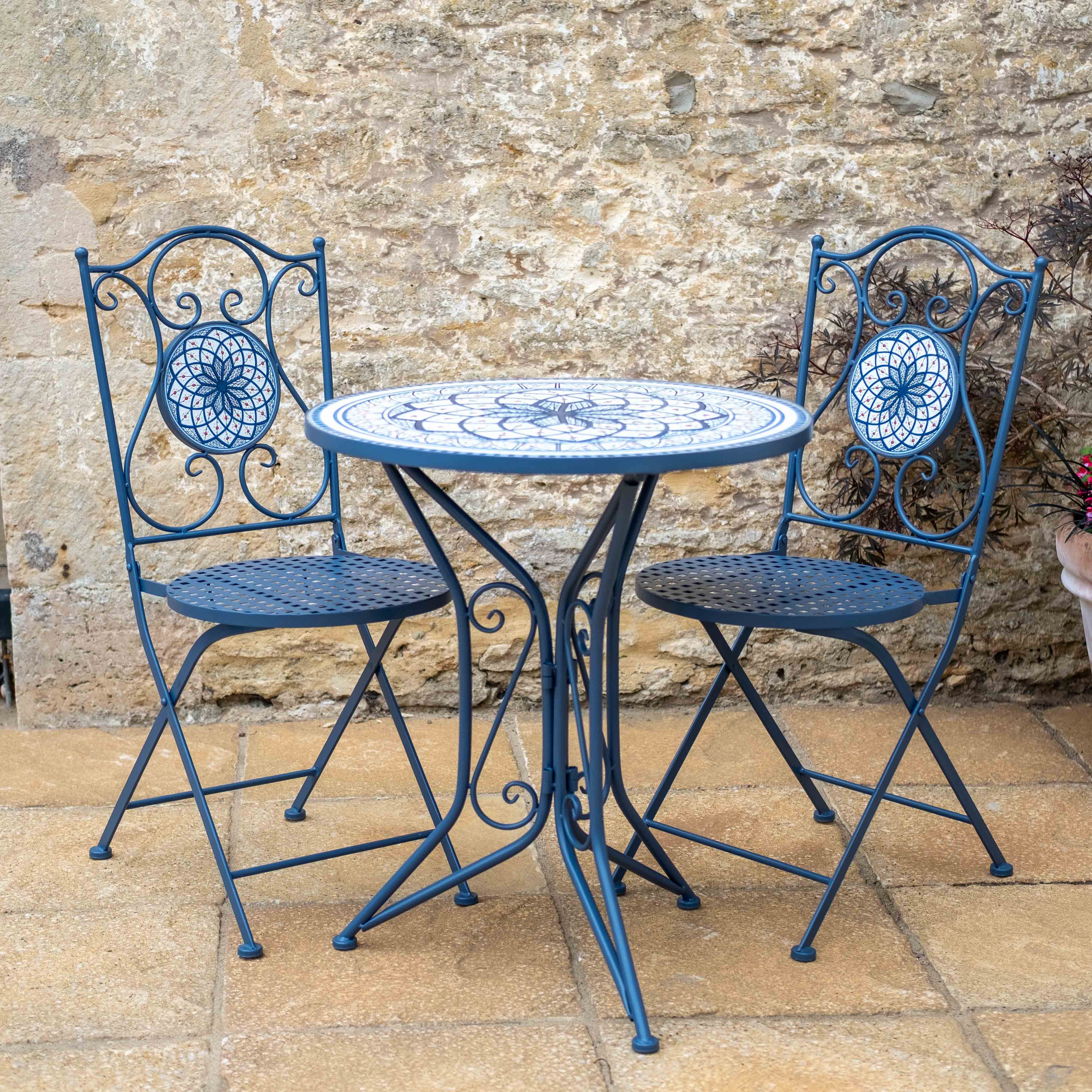 Mosaic Bistro Set | Spiral | Blue & White