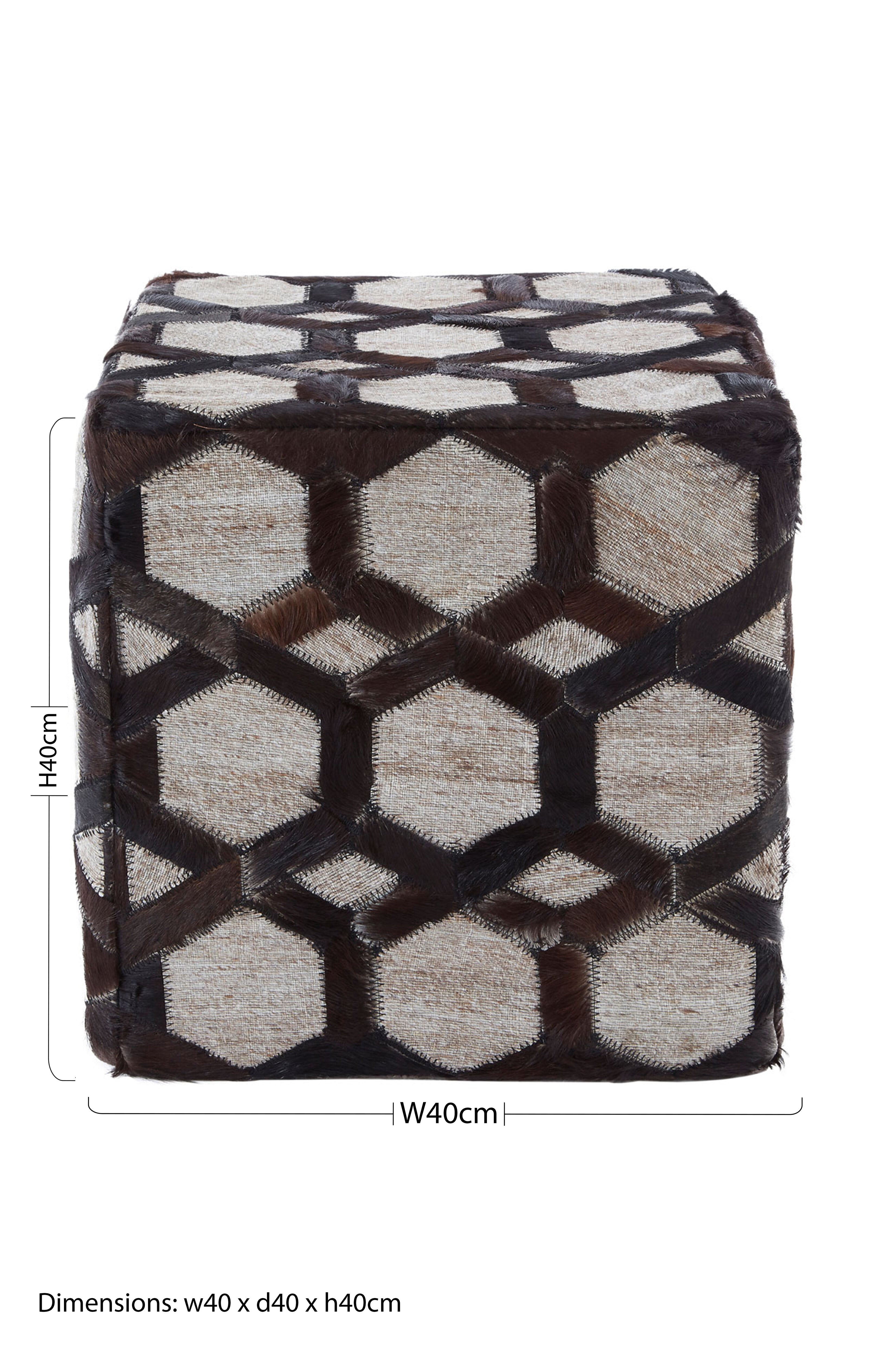 Fern Genuine Grey Leather Pouffe