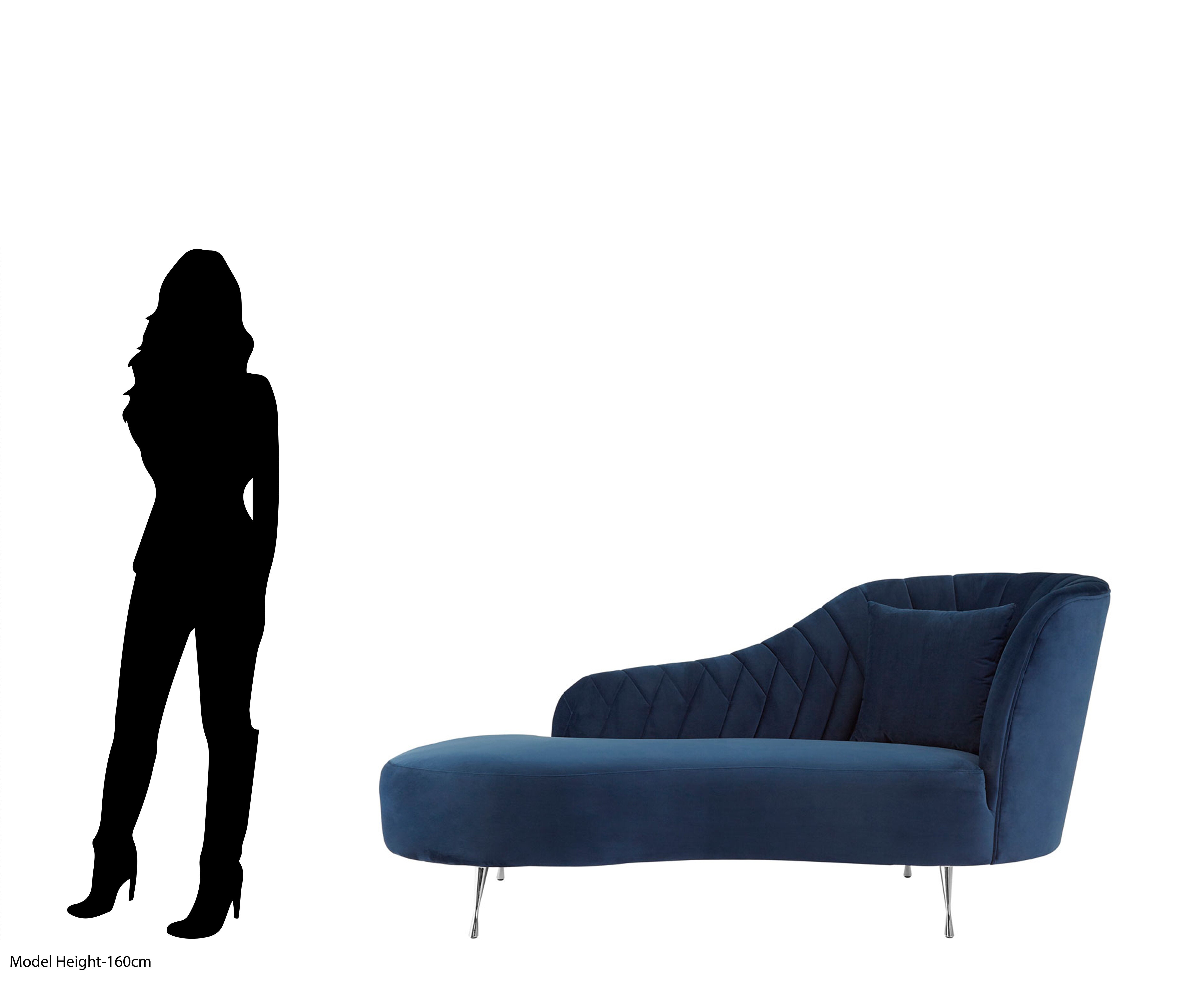 Nero Dark Blue Velvet Right Arm Chaise Longue