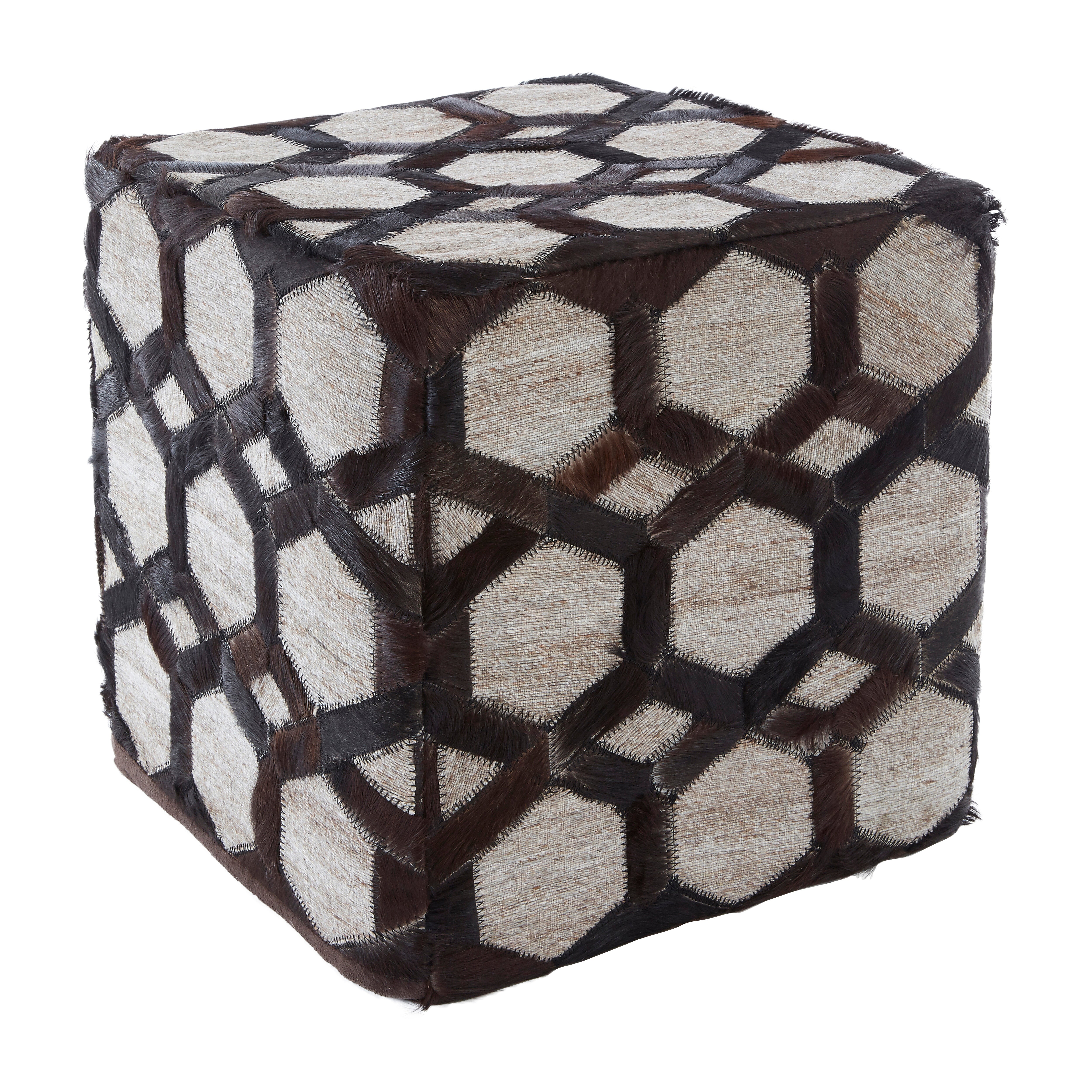 Fern Genuine Grey Leather Pouffe