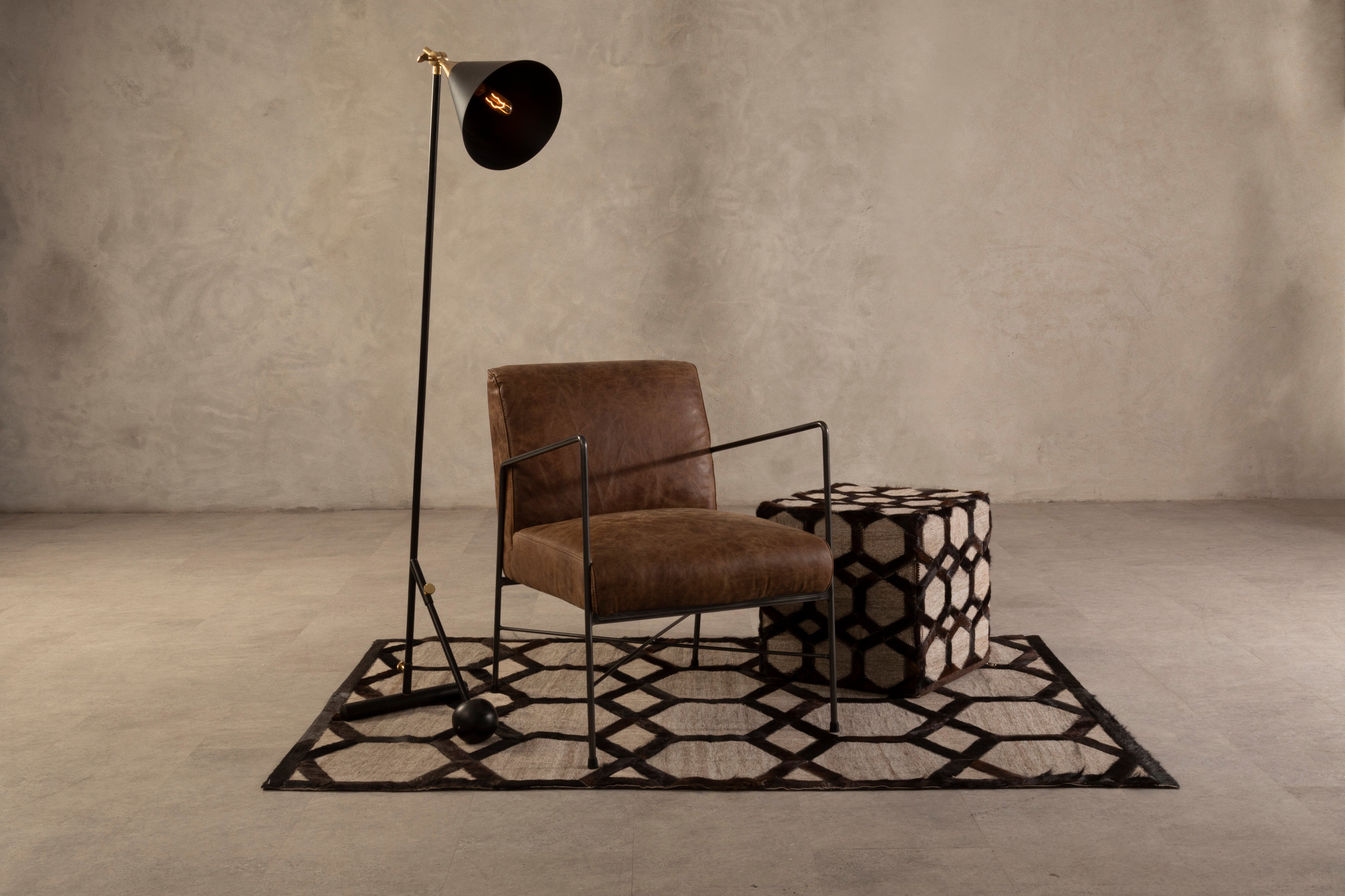 Fern Genuine Grey Leather Pouffe