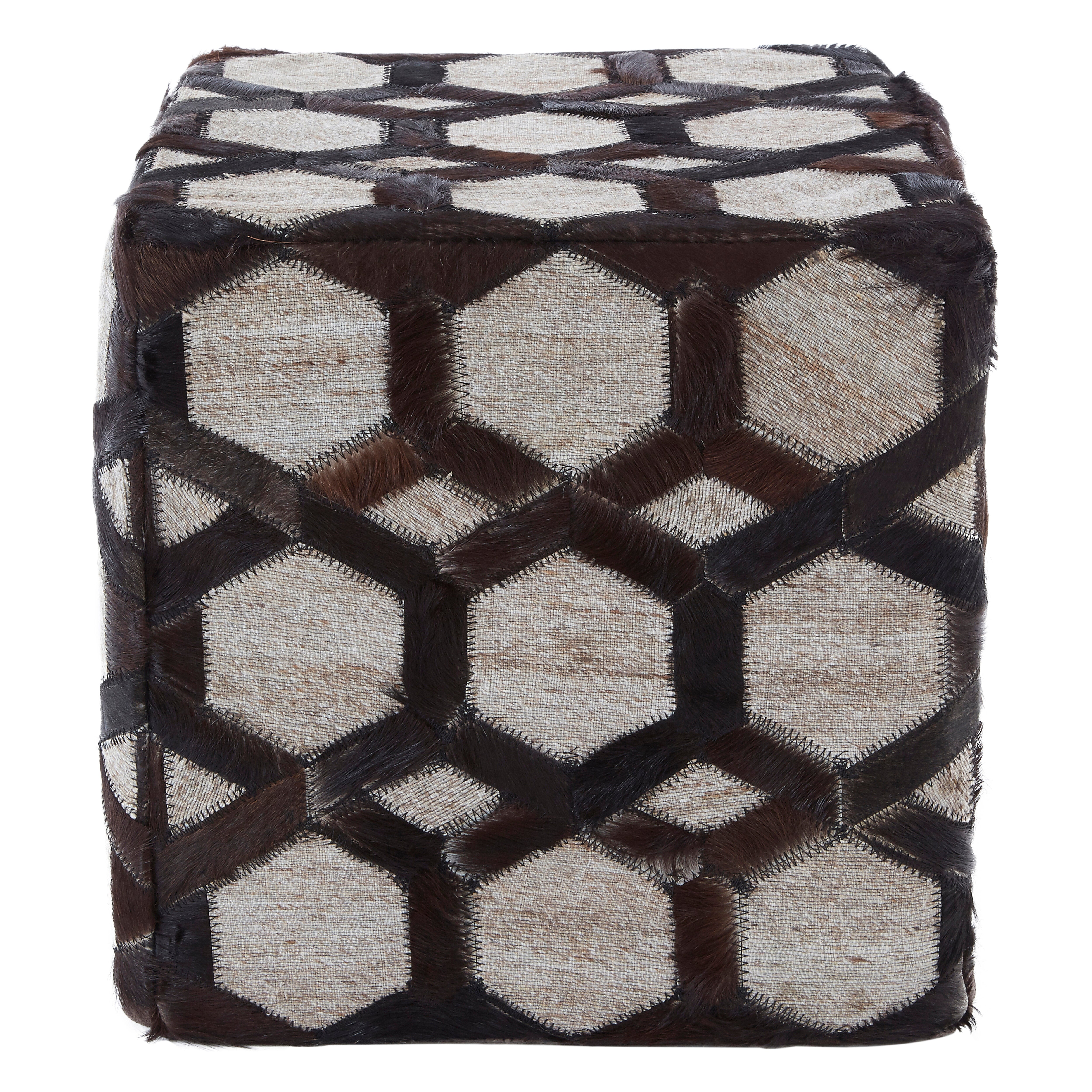 Fern Genuine Grey Leather Pouffe