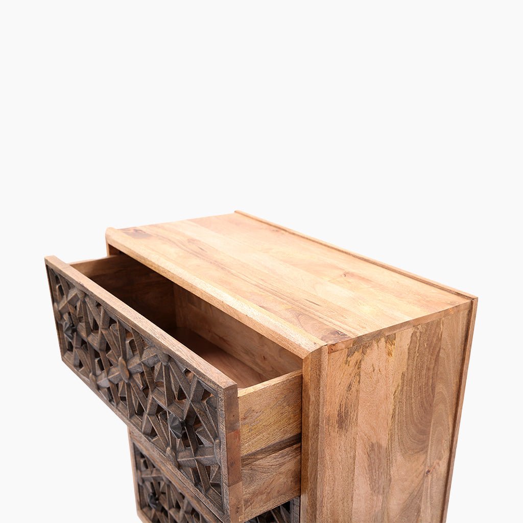 Zaayah Cut Work Wooden Three Chest of Drawers - OPULENT Co