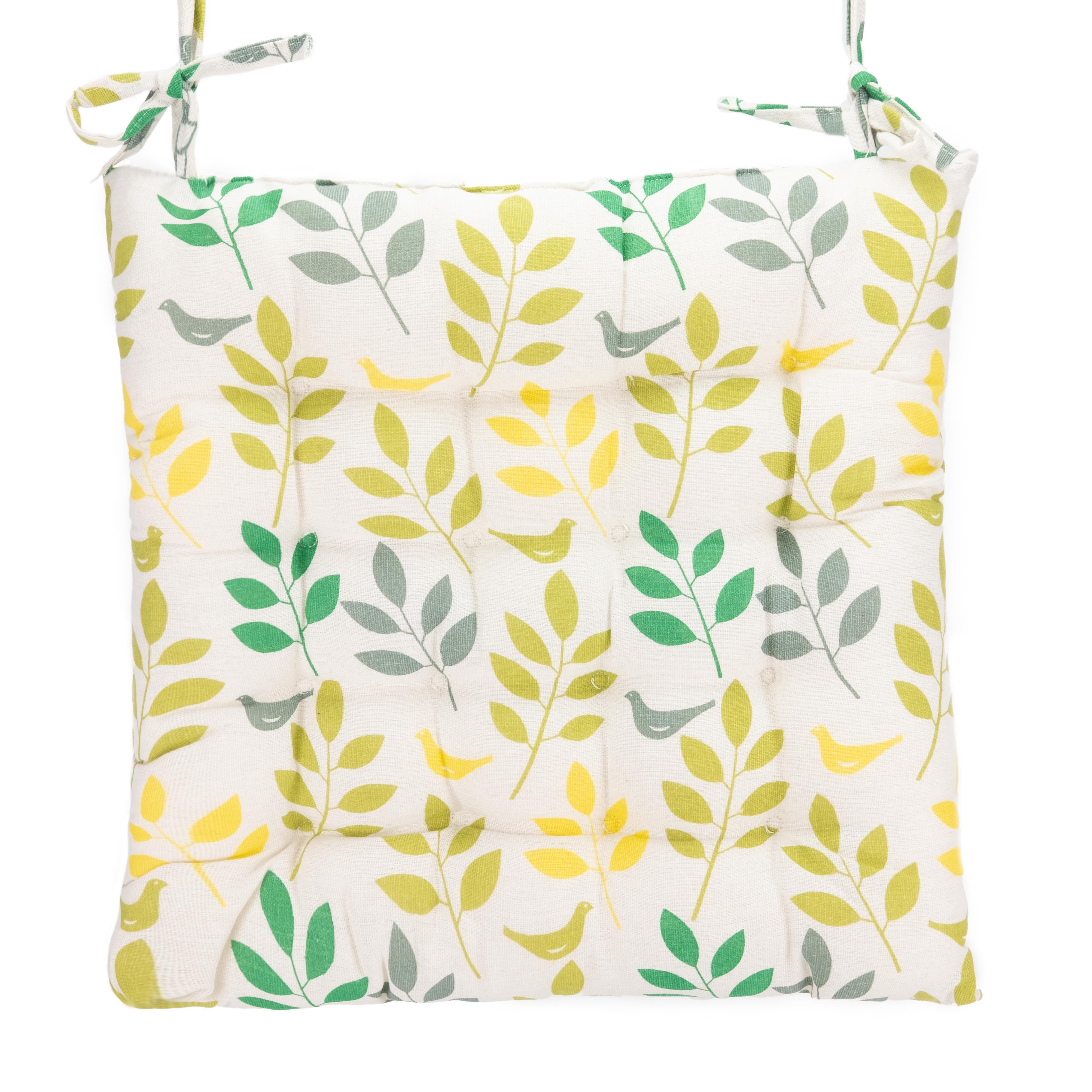 Square Seatpad | Leafbird print on cream