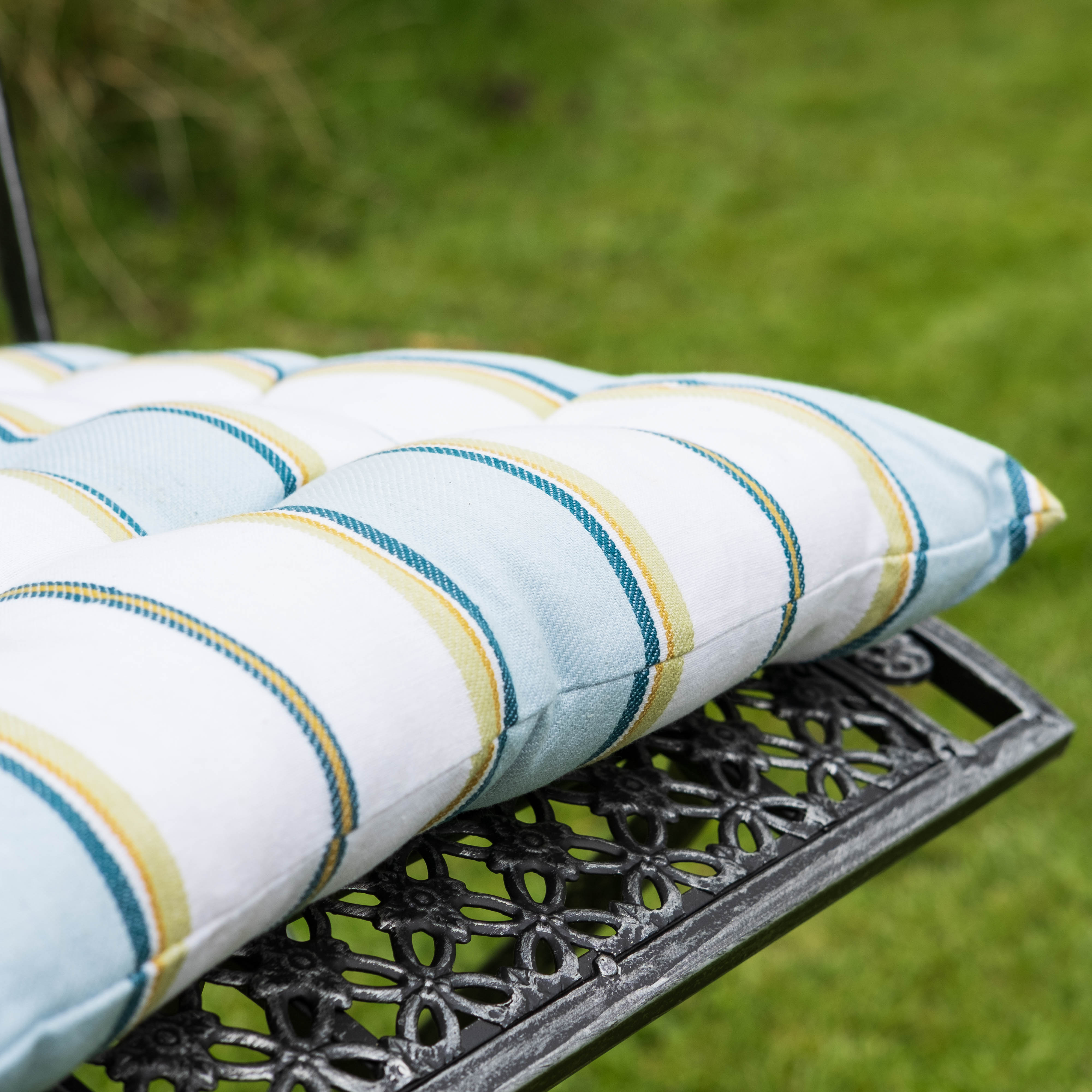 Square Seatpad | Olive & Blue striped pattern