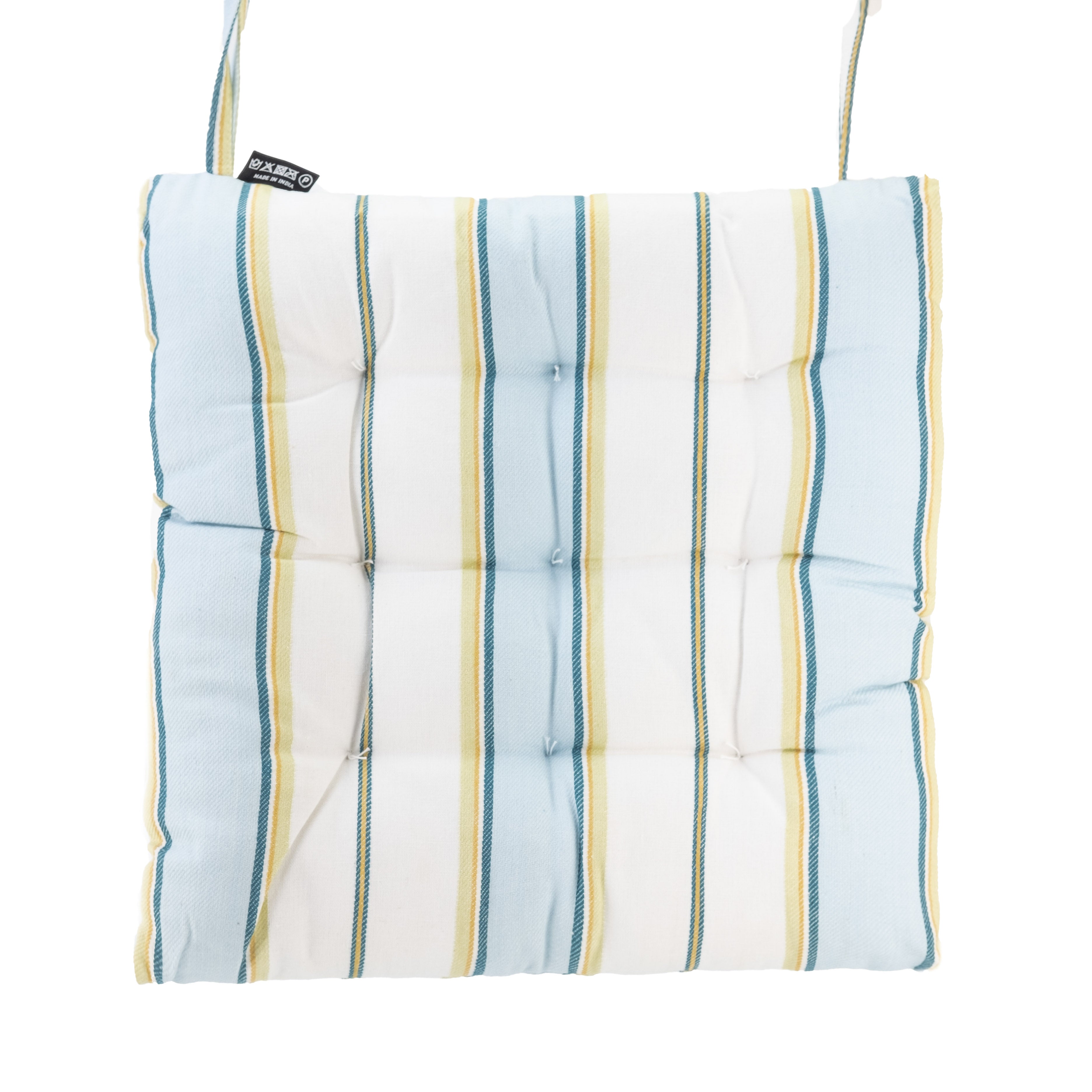 Square Seatpad | Olive & Blue striped pattern