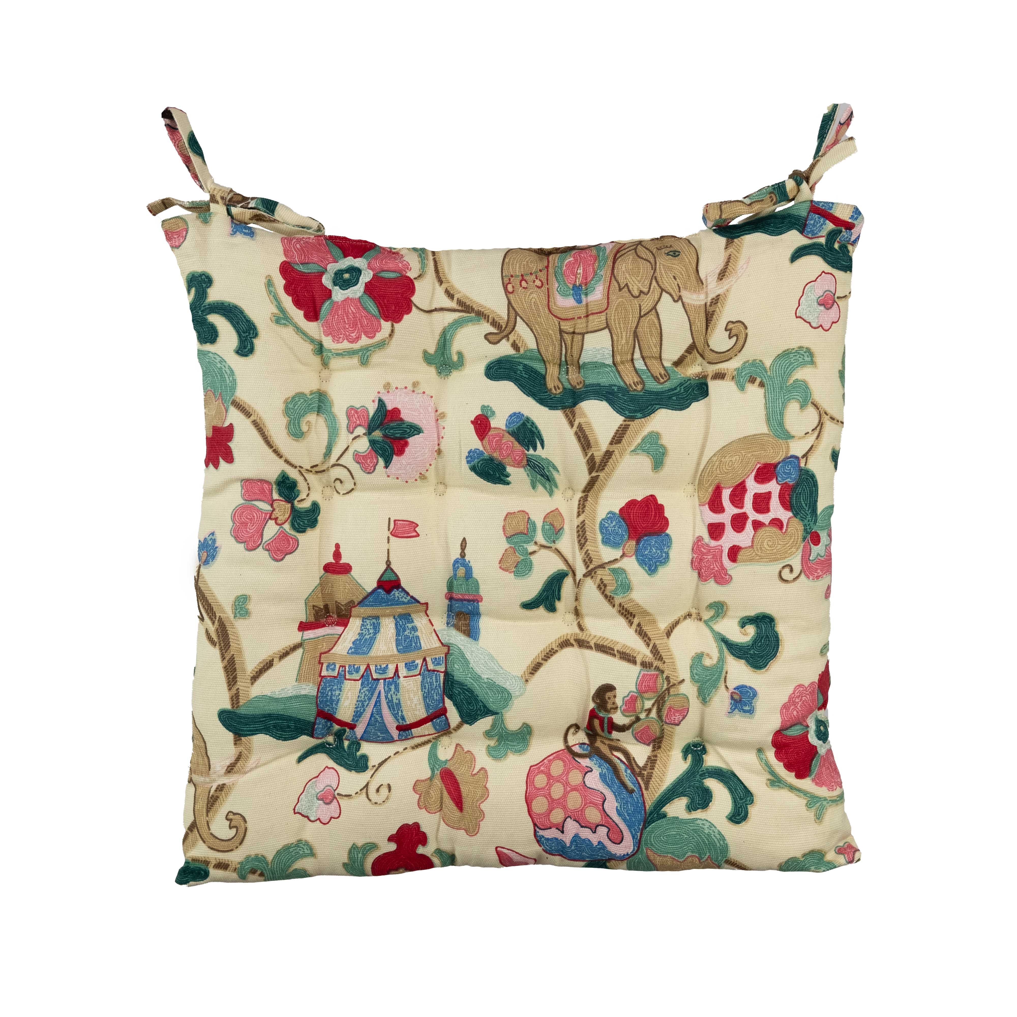 Square Seatpad | Monkey & Elephant print in cream