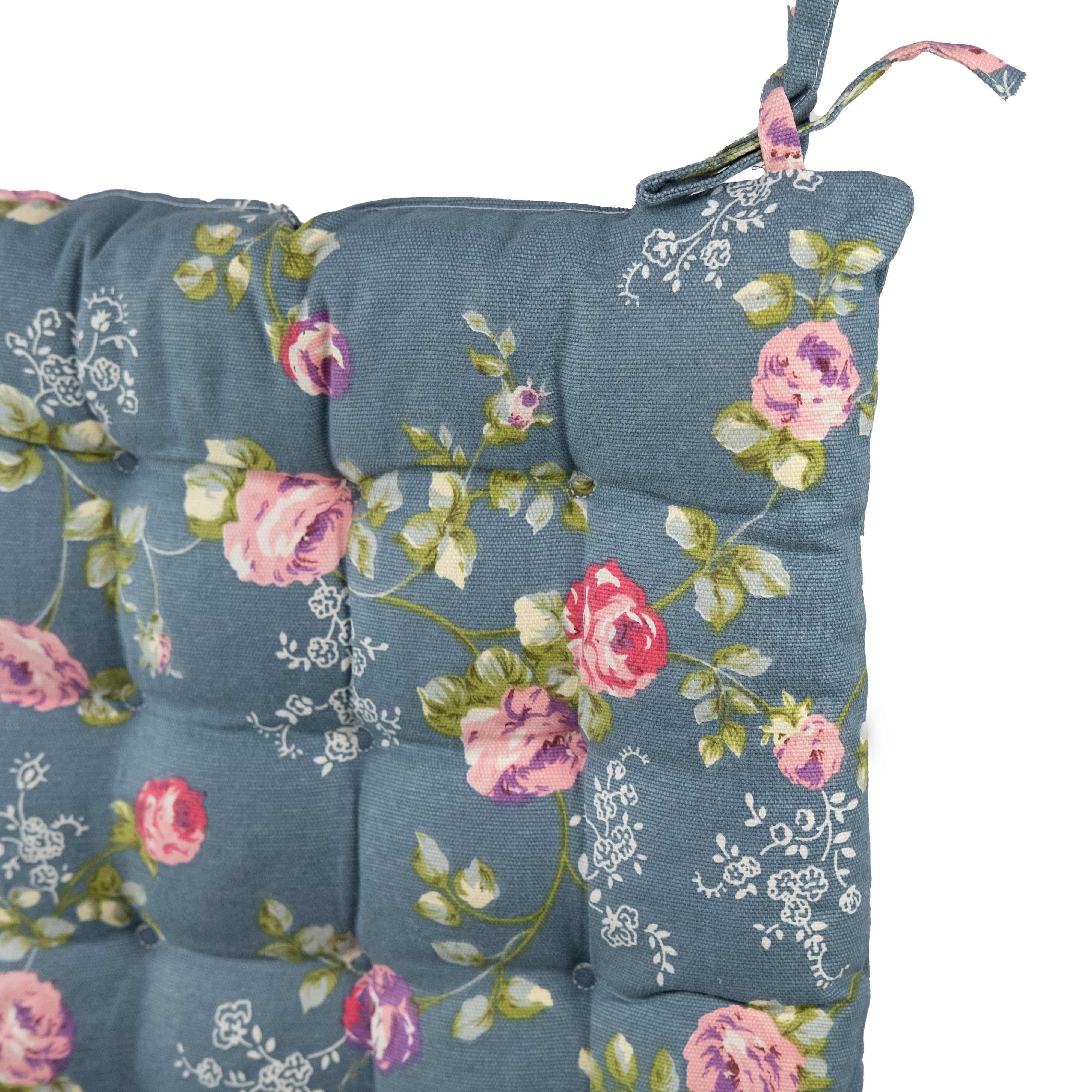 Square Seatpad | Rosebud print pattern in blue