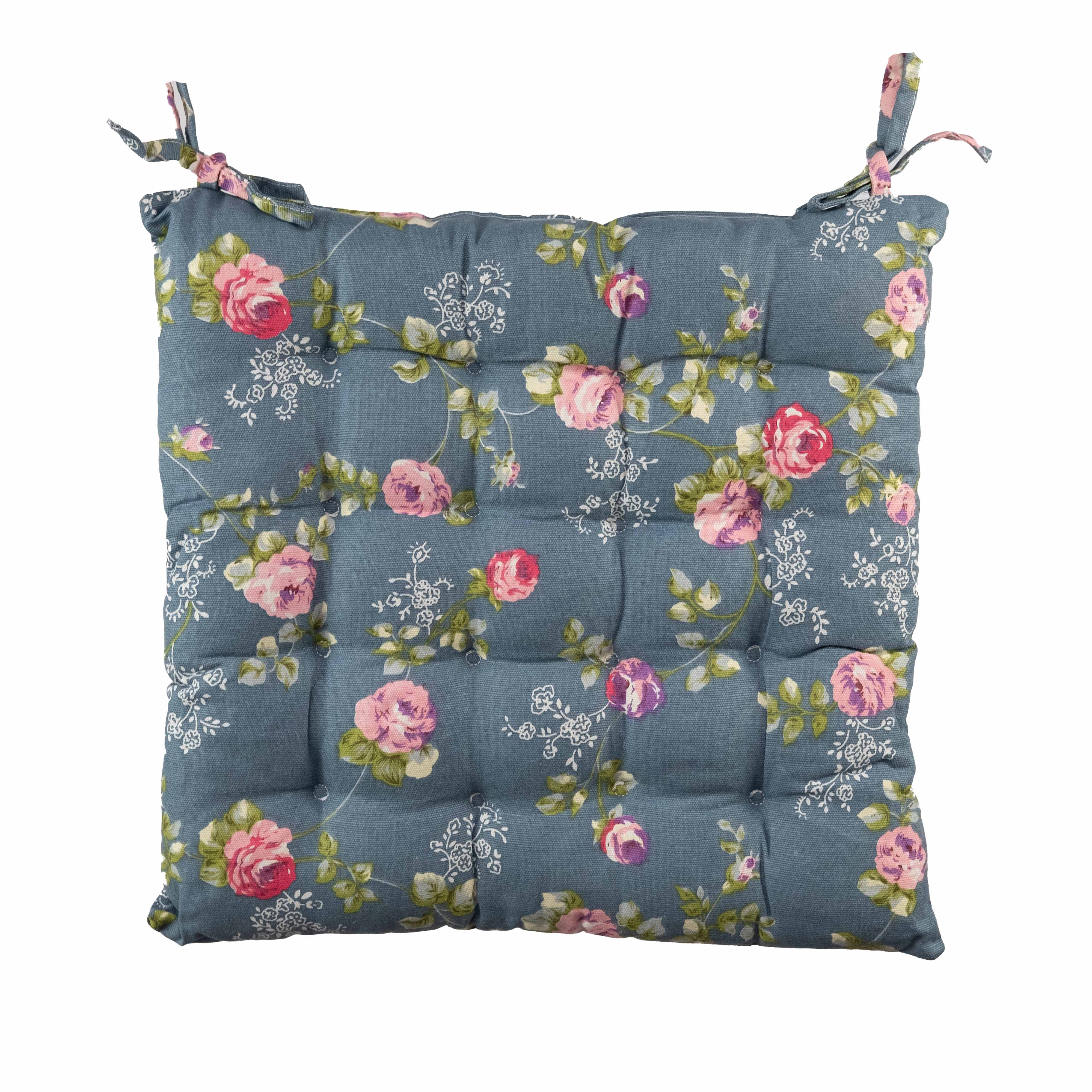 Square Seatpad | Rosebud print pattern in blue