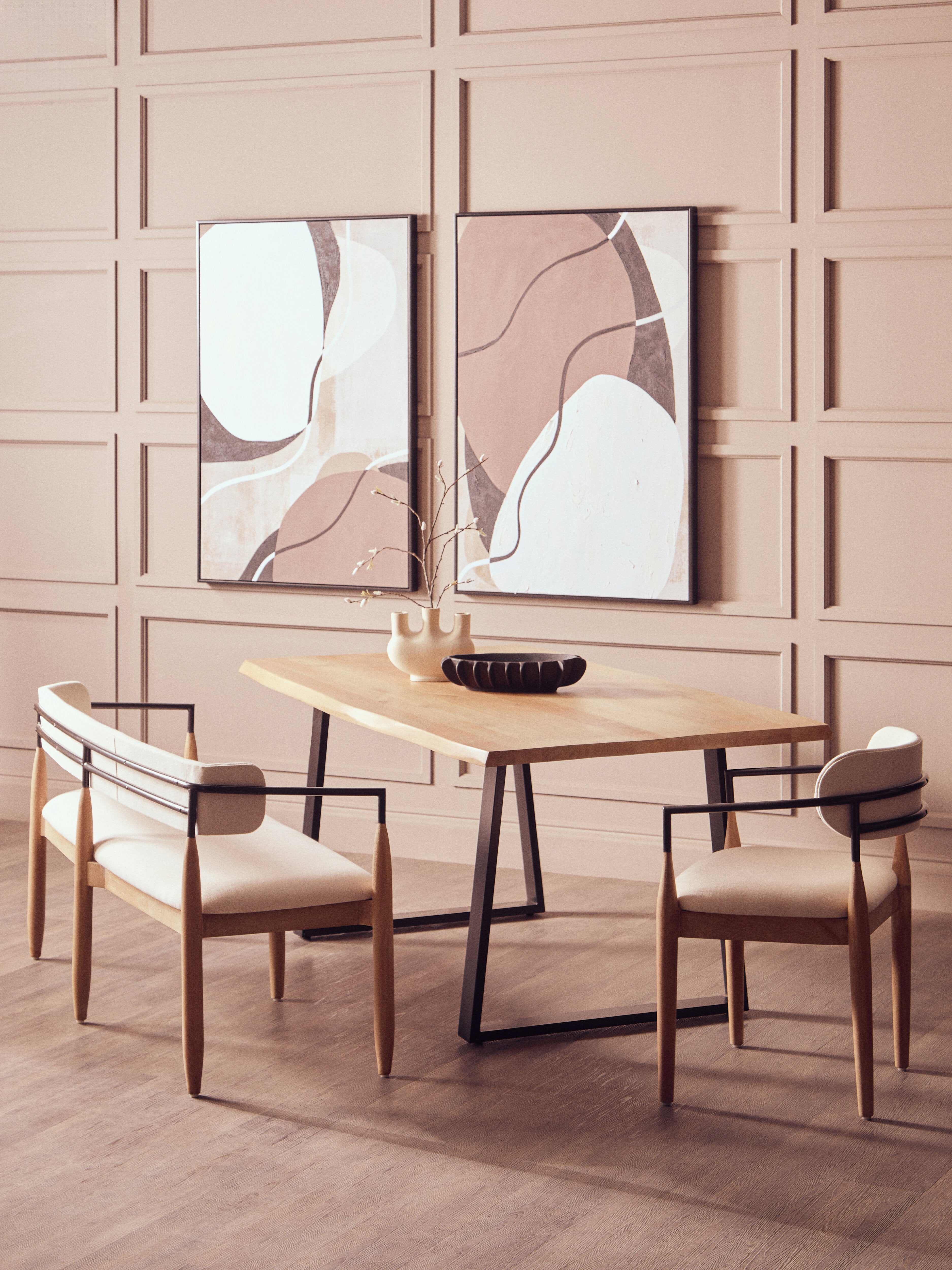 Marivon Cream Textured Dining Chair With Wood Frame