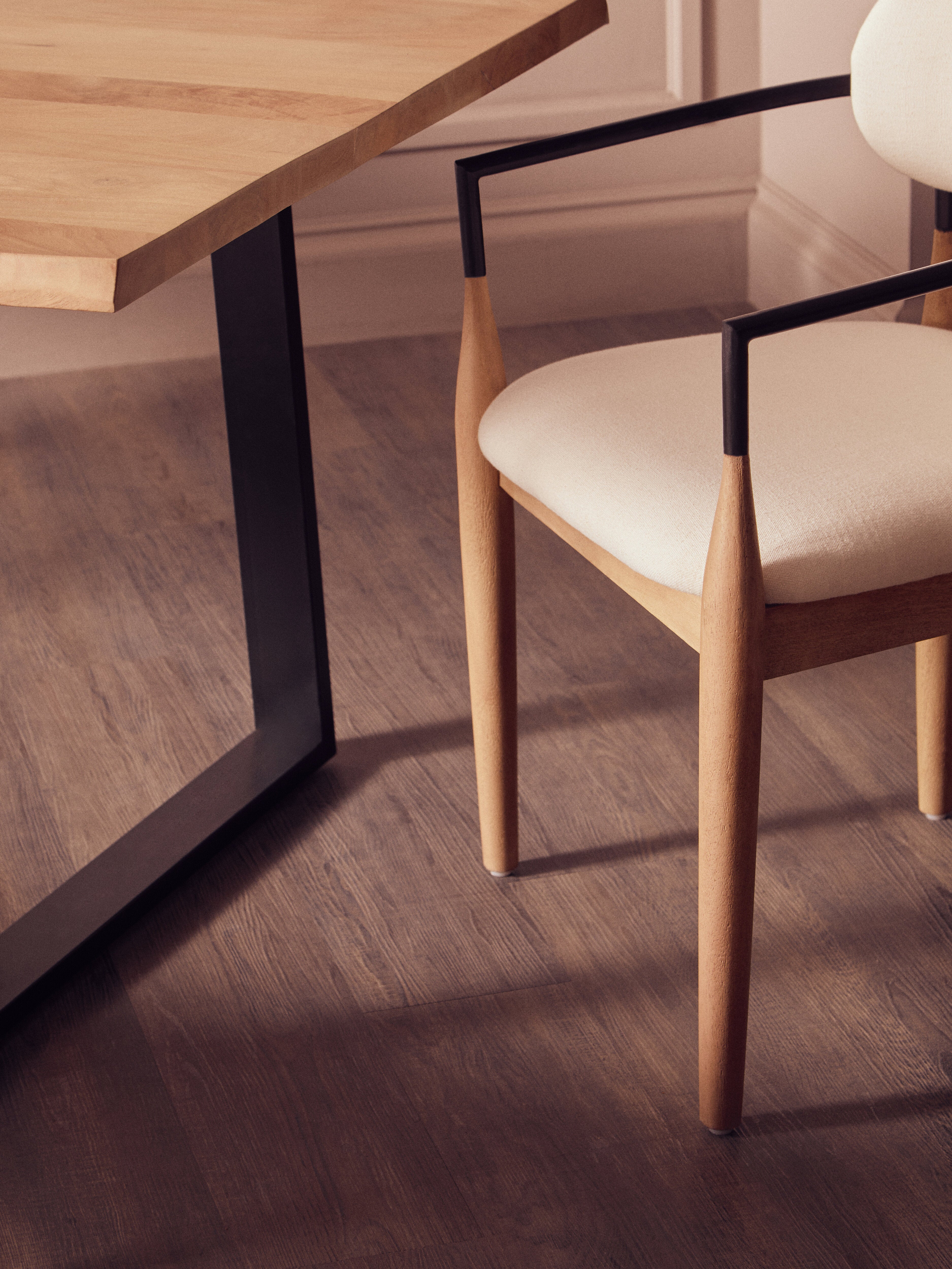 Marivon Cream Textured Dining Chair With Wood Frame