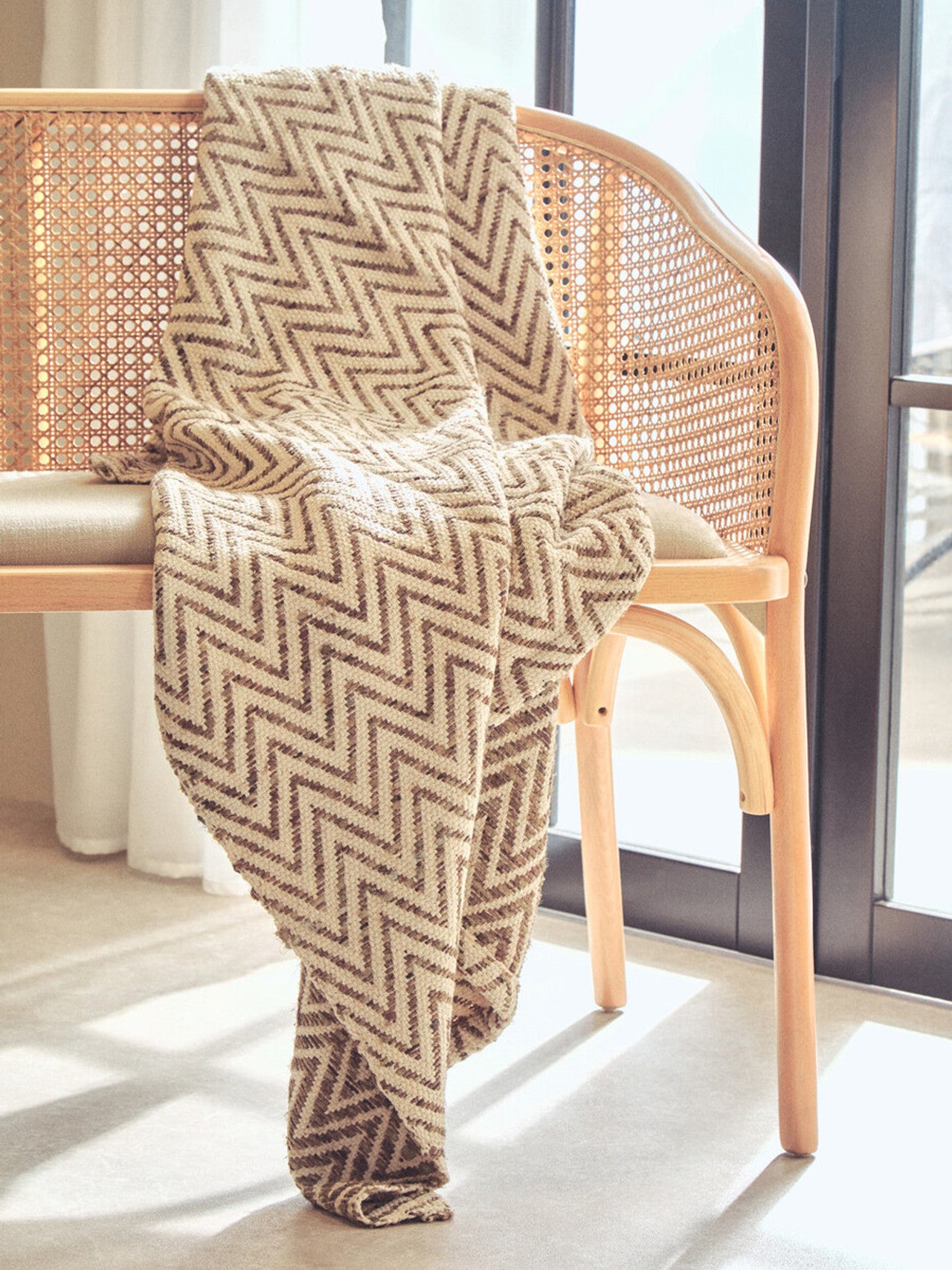 Nino Natural Cane and Beech Wood Bench with Backrest