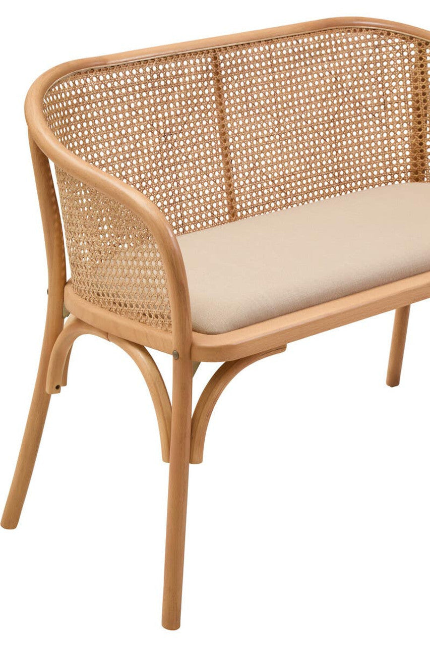 Nino Natural Cane and Beech Wood Bench with Backrest