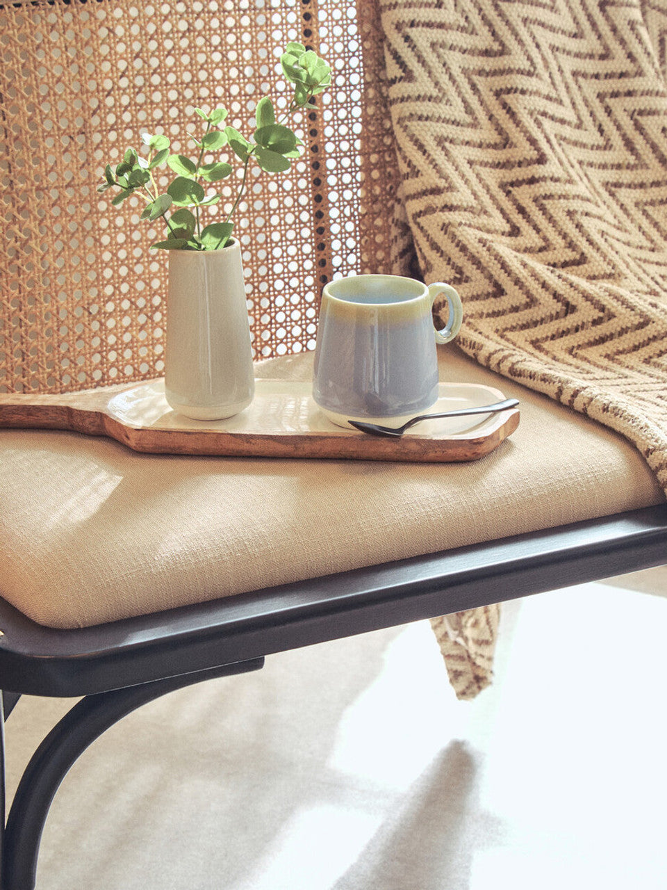 Nino Natural Cane Bench with Black Beech Wood Frame